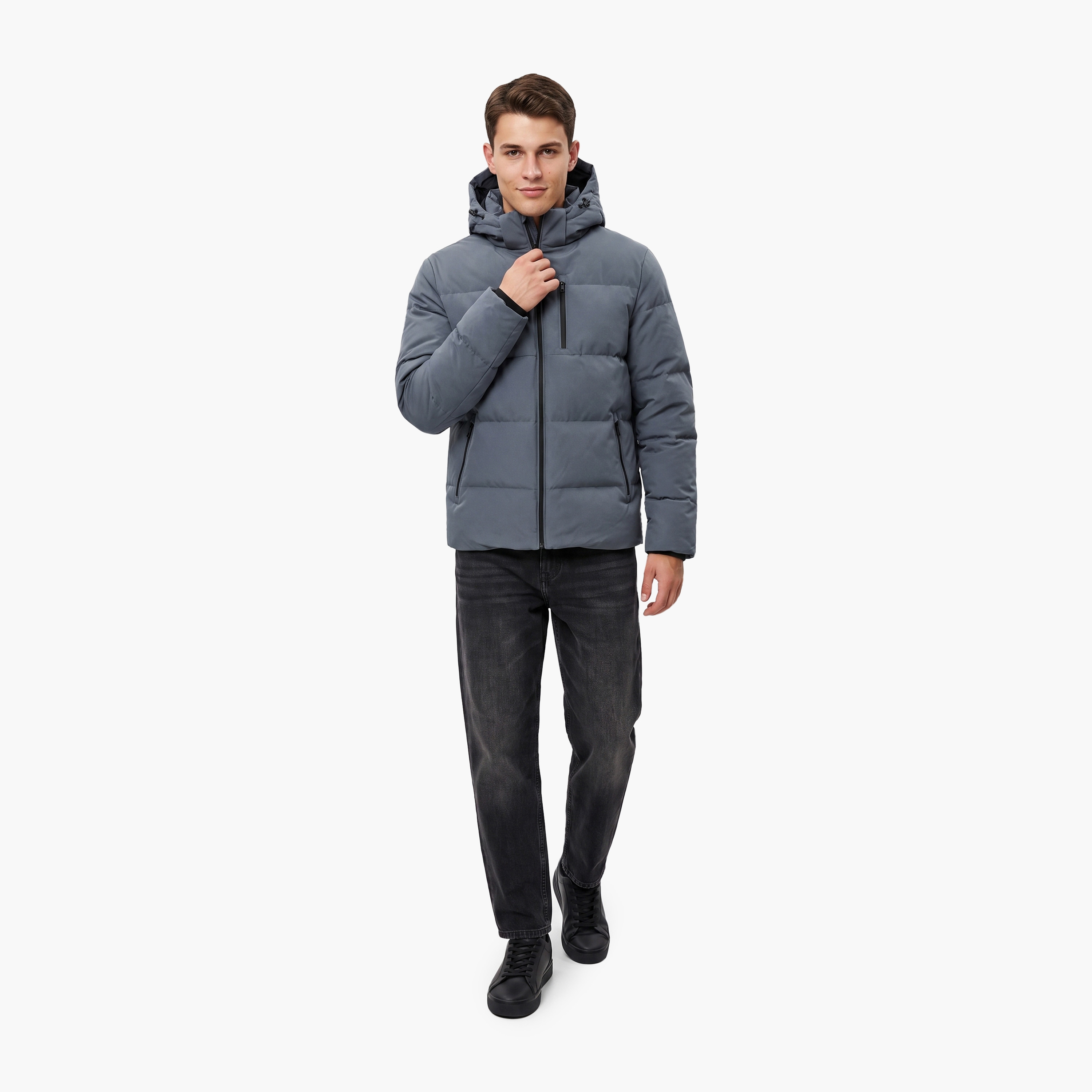 جاكيت بافر رجالي سادة برقبة هودي وأكمام طويلة من جاك آند جونز-men-clothing-jacketsandblazers-jackets-image-2
