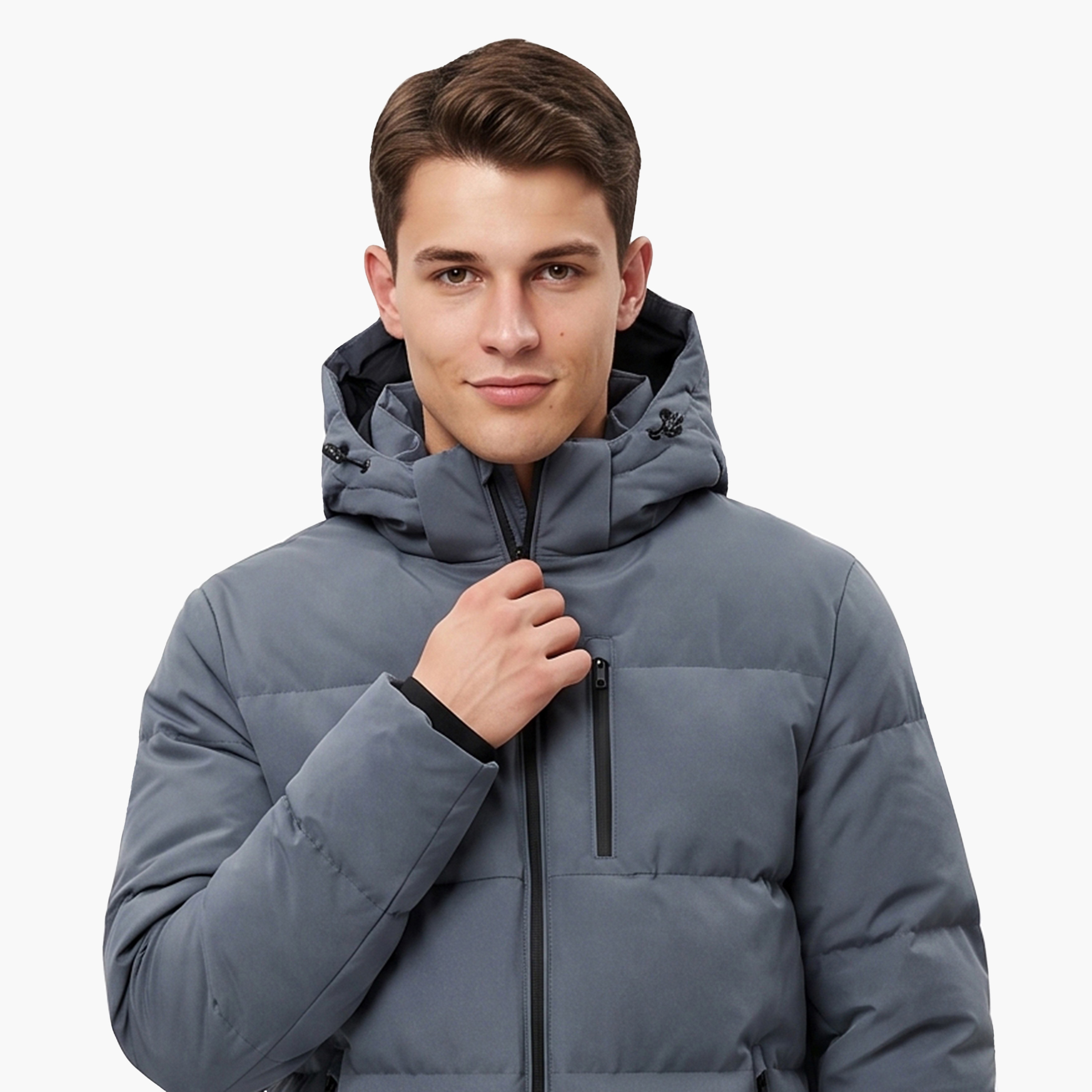 جاكيت بافر رجالي سادة برقبة هودي وأكمام طويلة من جاك آند جونز-men-clothing-jacketsandblazers-jackets-image-3