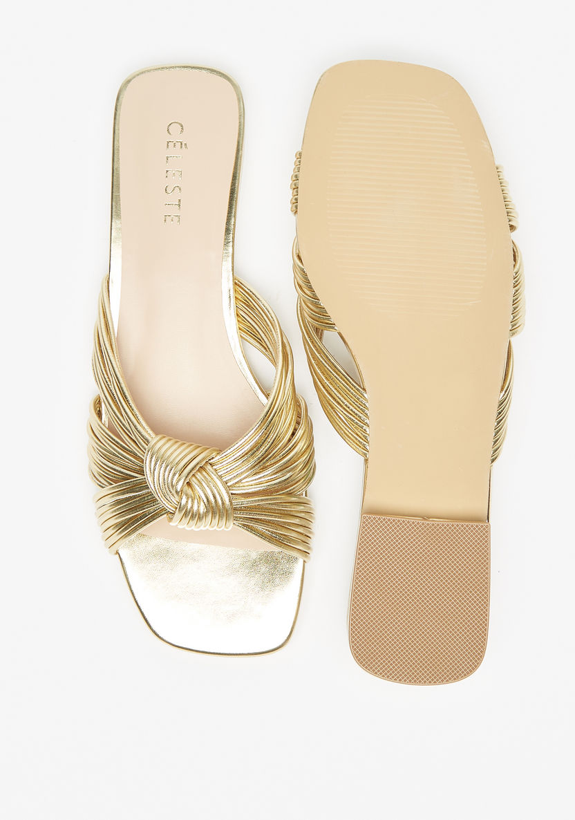 Celeste Womens' Slip-On Slide Sandals with Knot Detail-Women%27s Flat Sandals-image-3