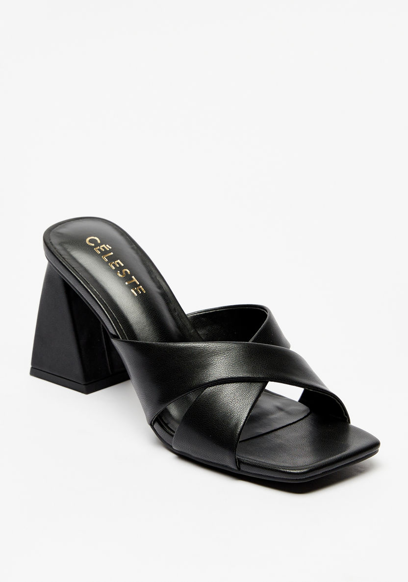 Celeste Solid Slip-On Sandals with Cross Straps and Block Heels-Women%27s Heel Sandals-image-0