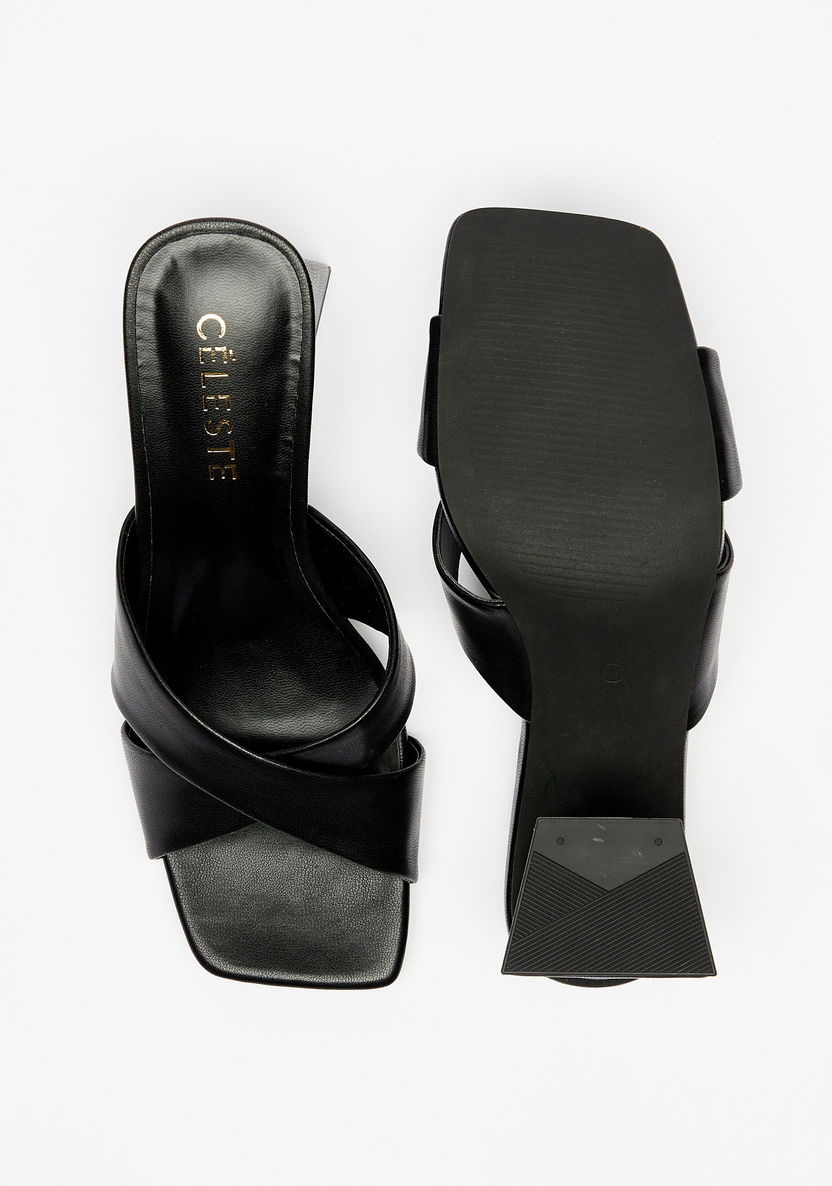 Celeste Solid Slip-On Sandals with Cross Straps and Block Heels-Women%27s Heel Sandals-image-3