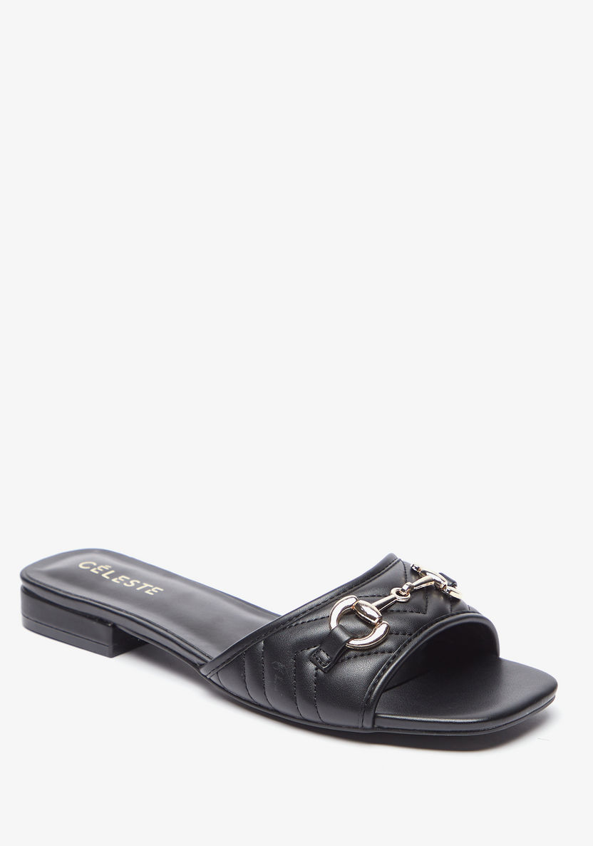 Celeste Women's Slip-On Flat Sandals with Metallic Trim-Women%27s Flat Sandals-image-0