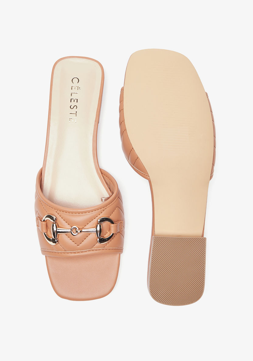 Celeste Women's Slip-On Flat Sandals with Metallic Trim-Women%27s Flat Sandals-image-3