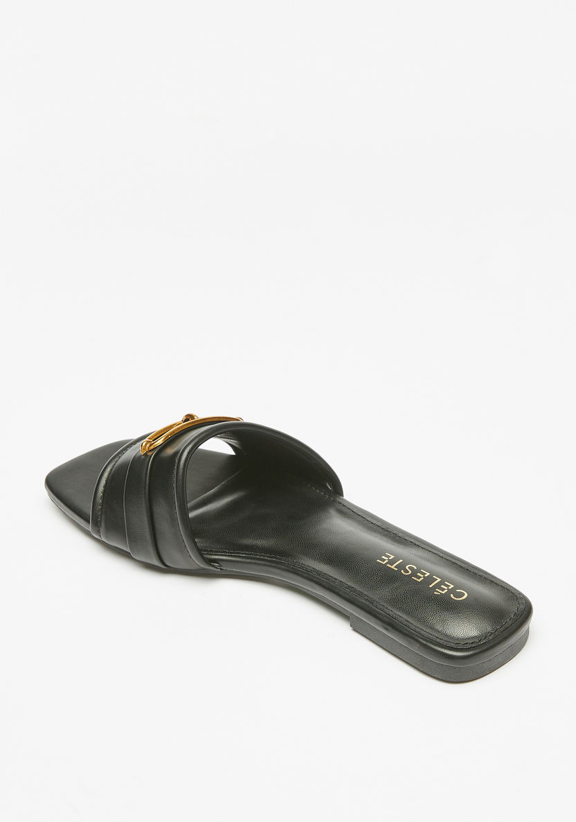 Celeste Women's Solid Slide Sandals with Metal Trim-Women%27s Flat Sandals-image-1