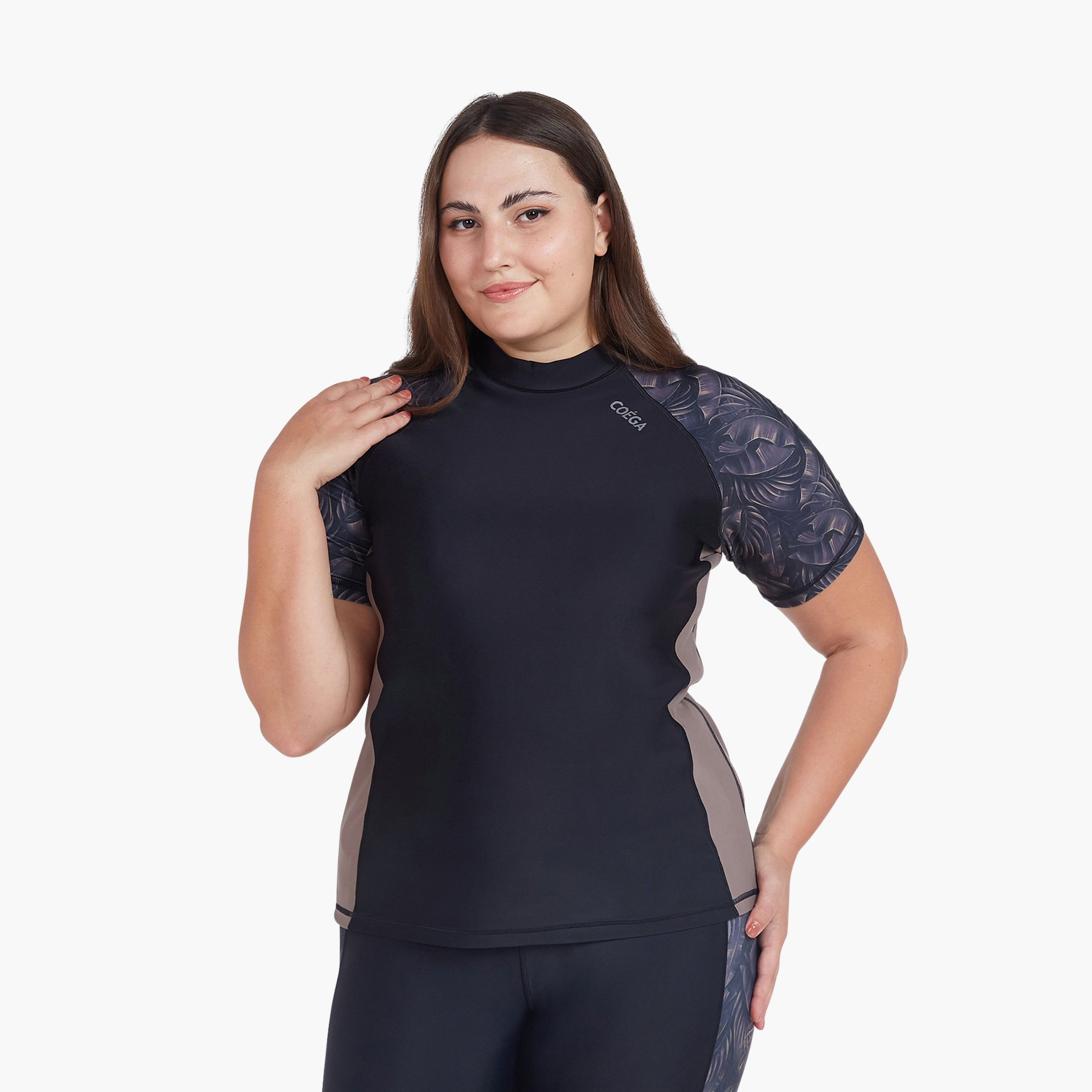 Coega Women's Short Sleeve Rashguard - Nero Silver Tropical-women-clothing-swimandbeach-swimsuits-image-1