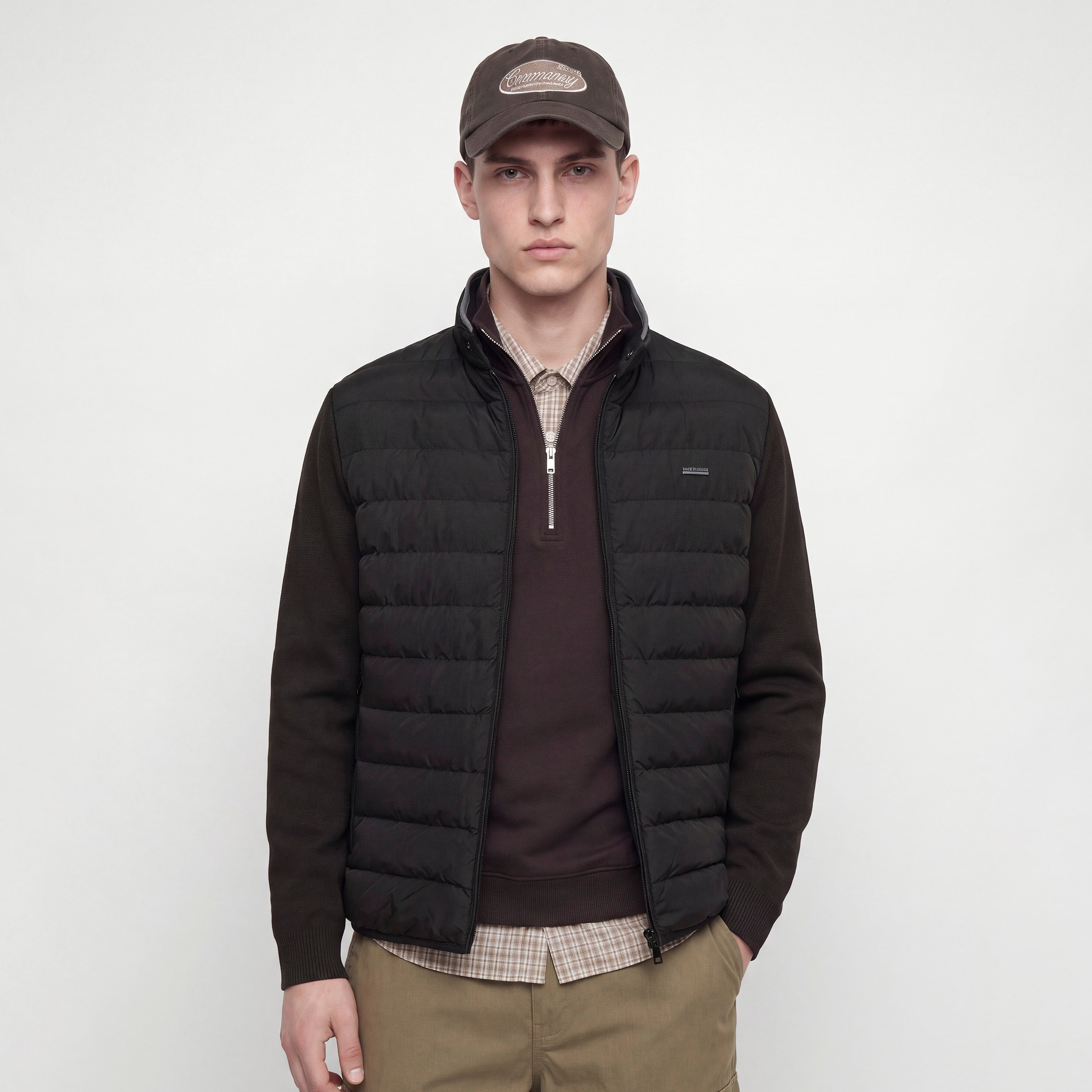 جاكيت بافر سادة برقبة ستان مرتفعة وأكمام طويلة للرجال من جاك آند جونز-men-clothing-jacketsandblazers-jackets-image-1