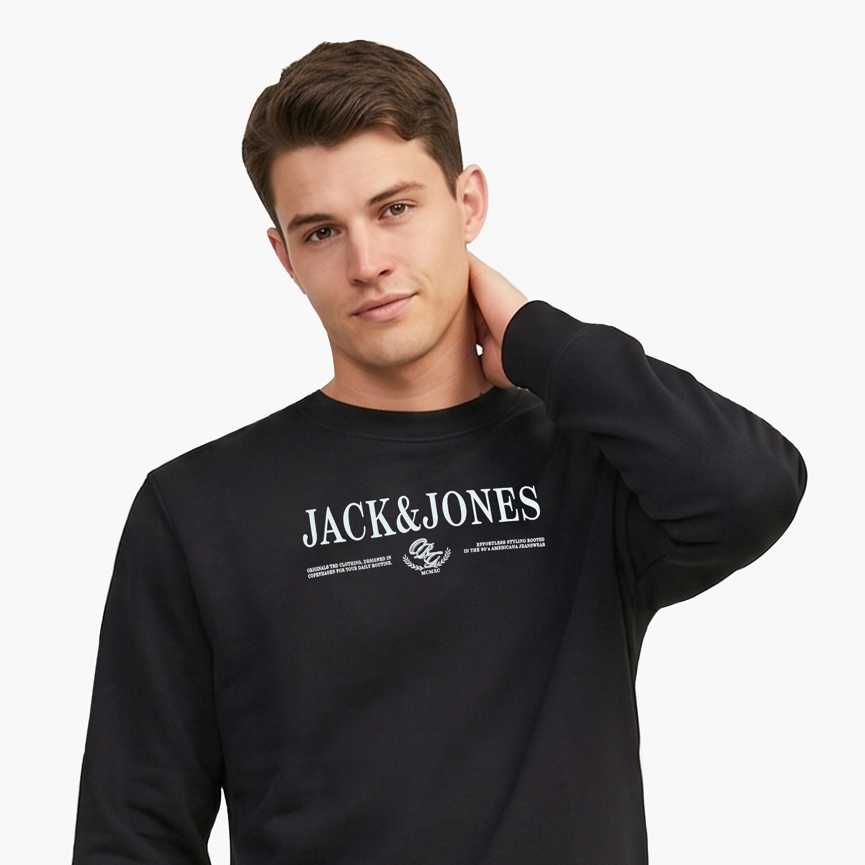 سويت شيرت رجالي برقبة مستديرة وأكمام طويلة مطبوع بشعار من جاك آند جونز-men-winterwear-hoodiesandsweatshirts-image-3