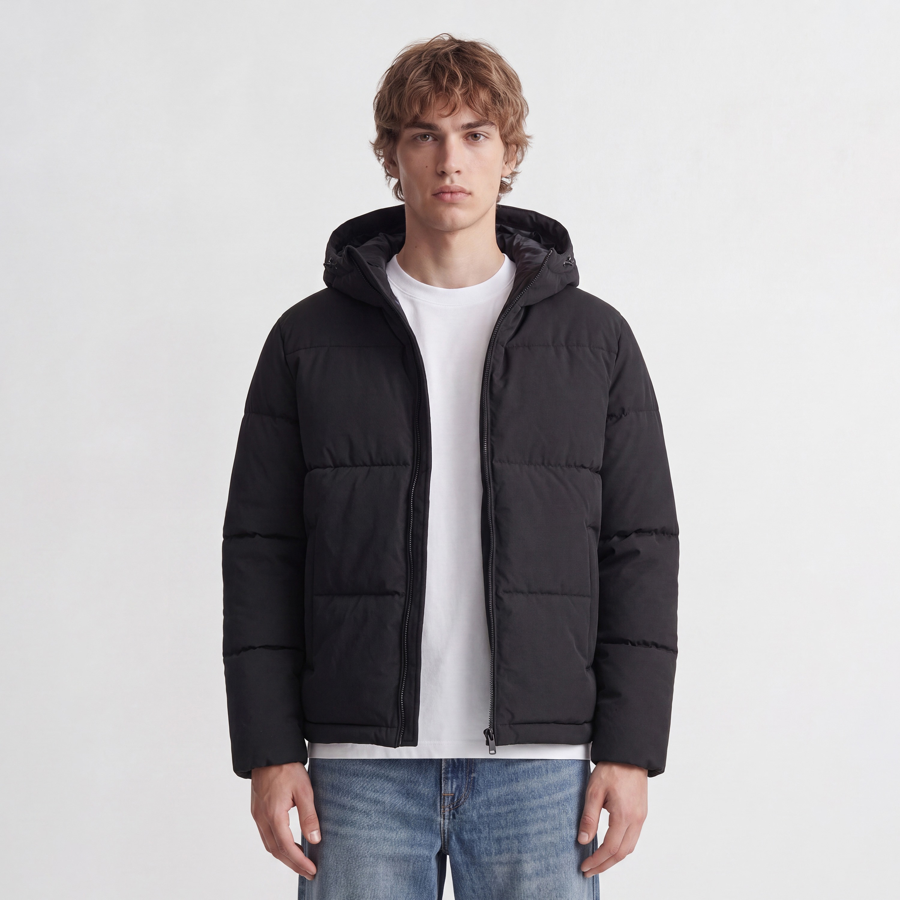 جاكيت بافر رجالي سادة برقبة هودي وأكمام طويلة من جاك آند جونز-men-clothing-jacketsandblazers-jackets-image-1
