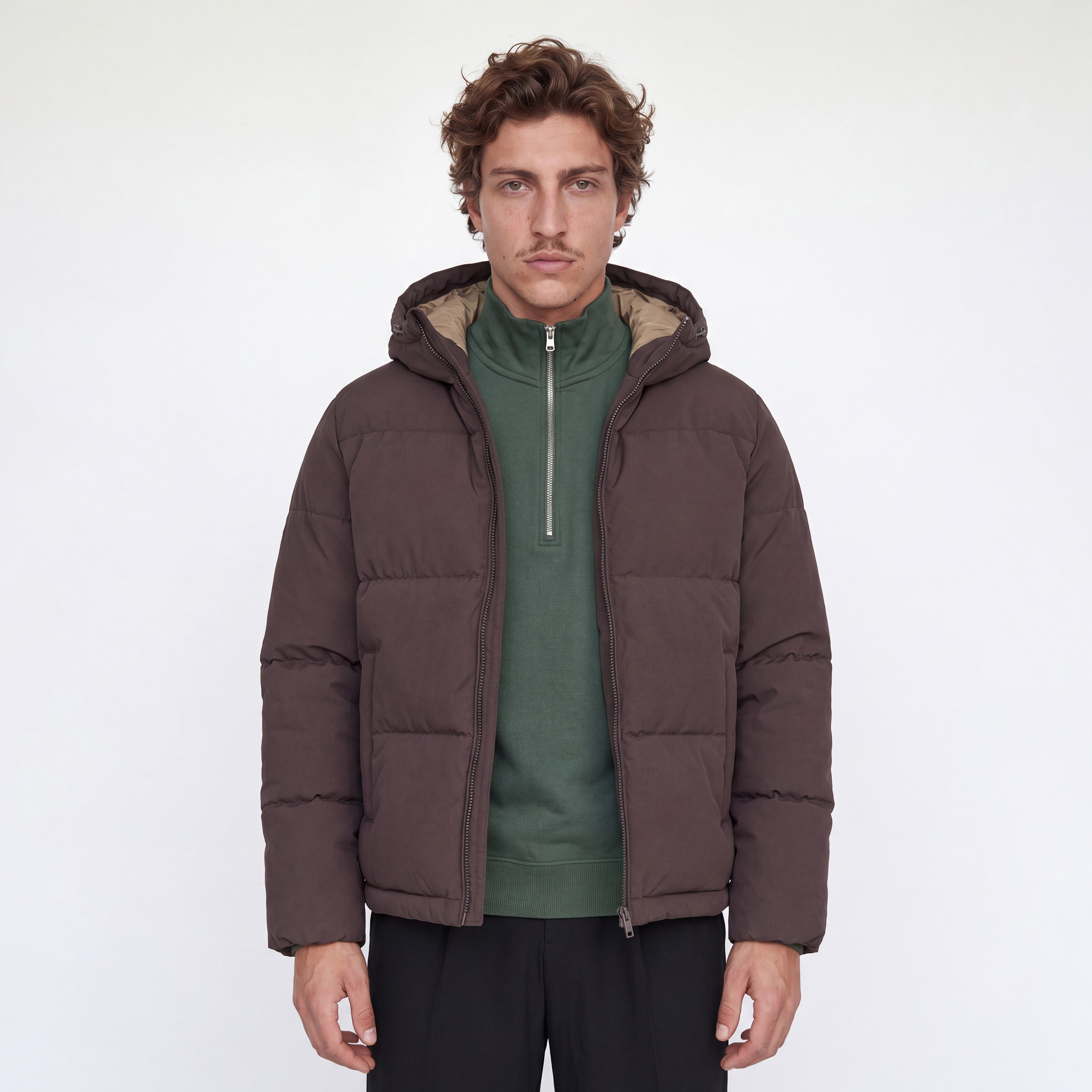 جاكيت بافر رجالي سادة برقبة هودي وأكمام طويلة من جاك آند جونز-men-clothing-jacketsandblazers-jackets-image-1