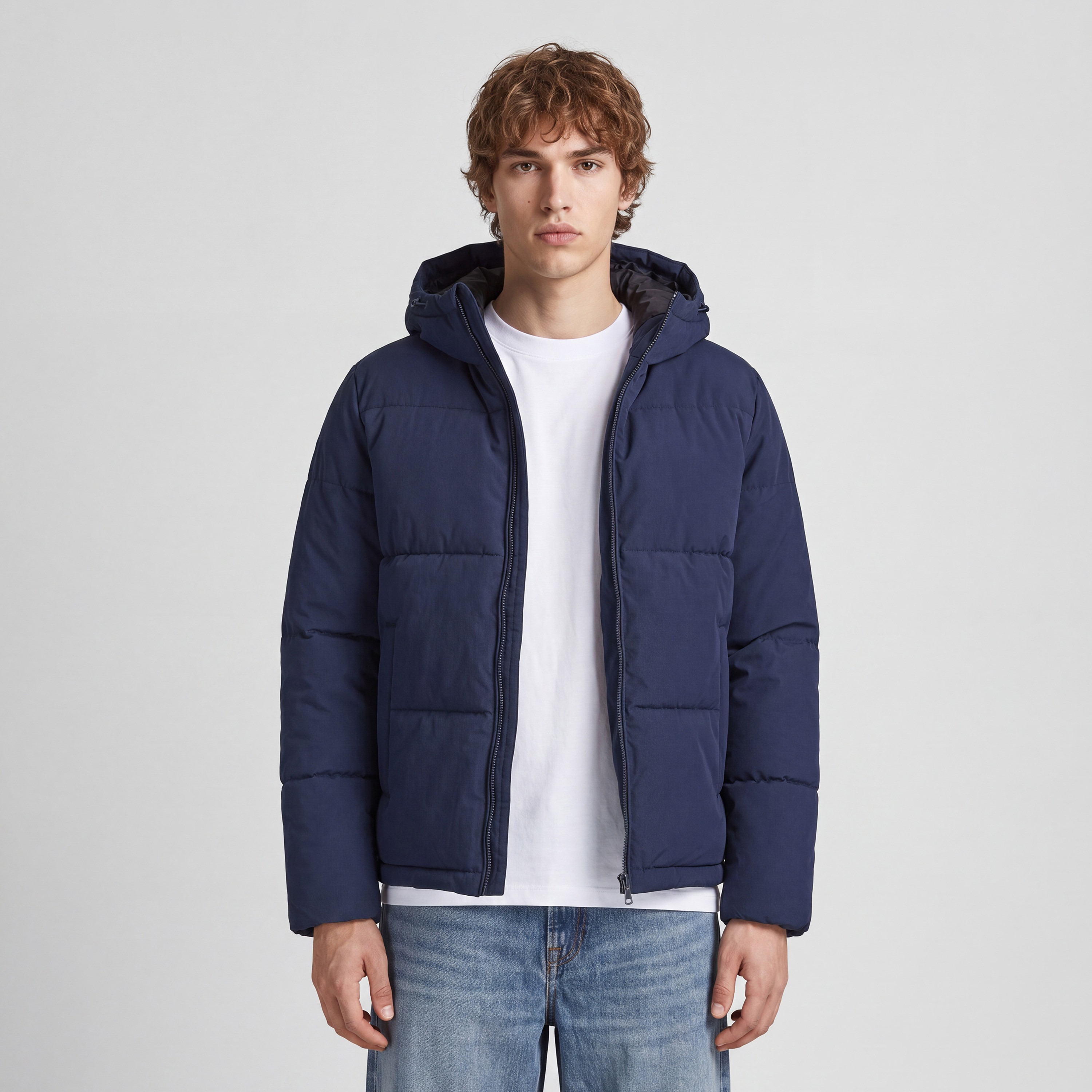 جاكيت بافر رجالي سادة برقبة هودي وأكمام طويلة من جاك آند جونز-men-clothing-jacketsandblazers-jackets-image-1