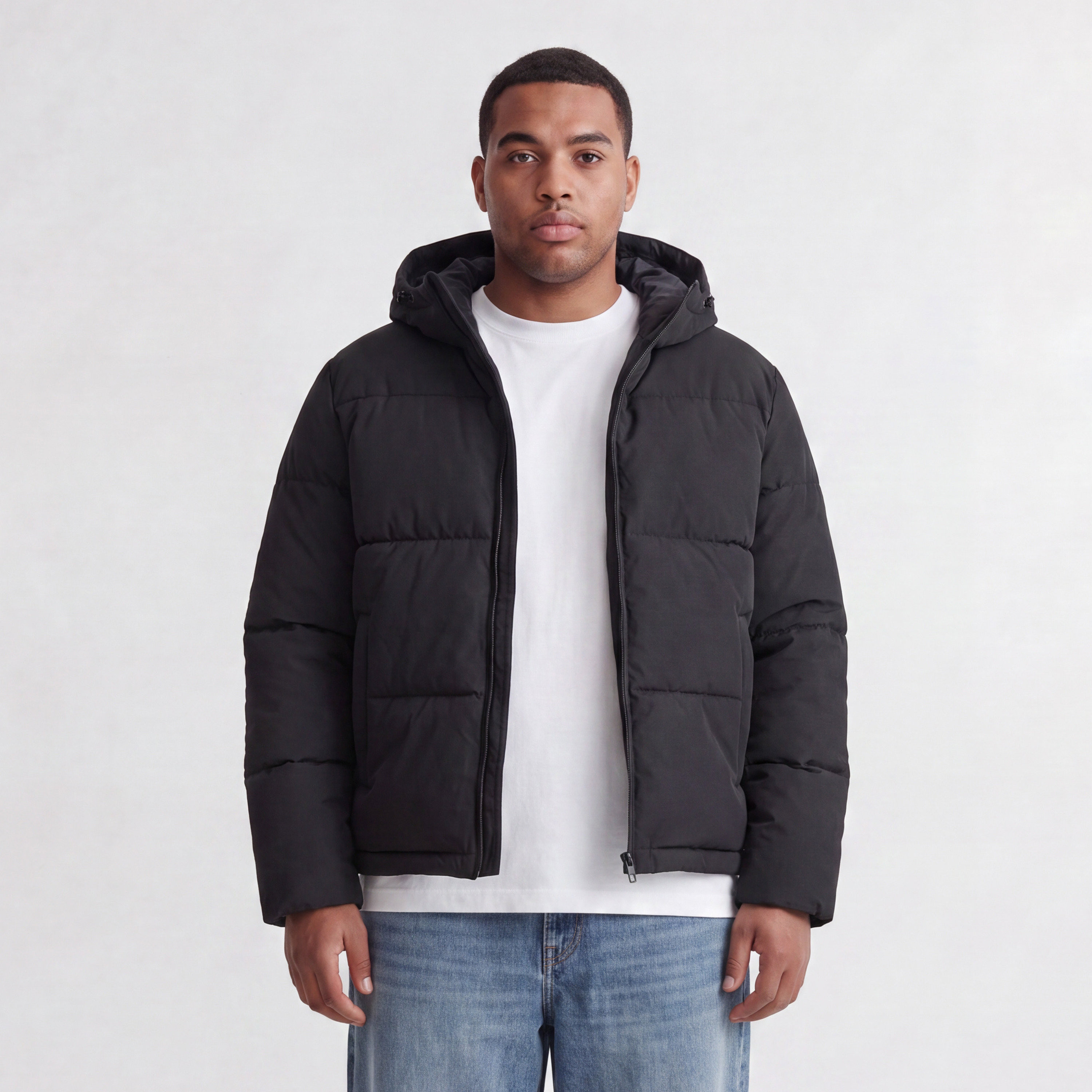 جاكيت بافر رجالي مقاس كبير سادة بأكمام طويلة وياقة بغطاء رأس من Jack & Jones-men-clothing-jacketsandblazers-jackets-image-1