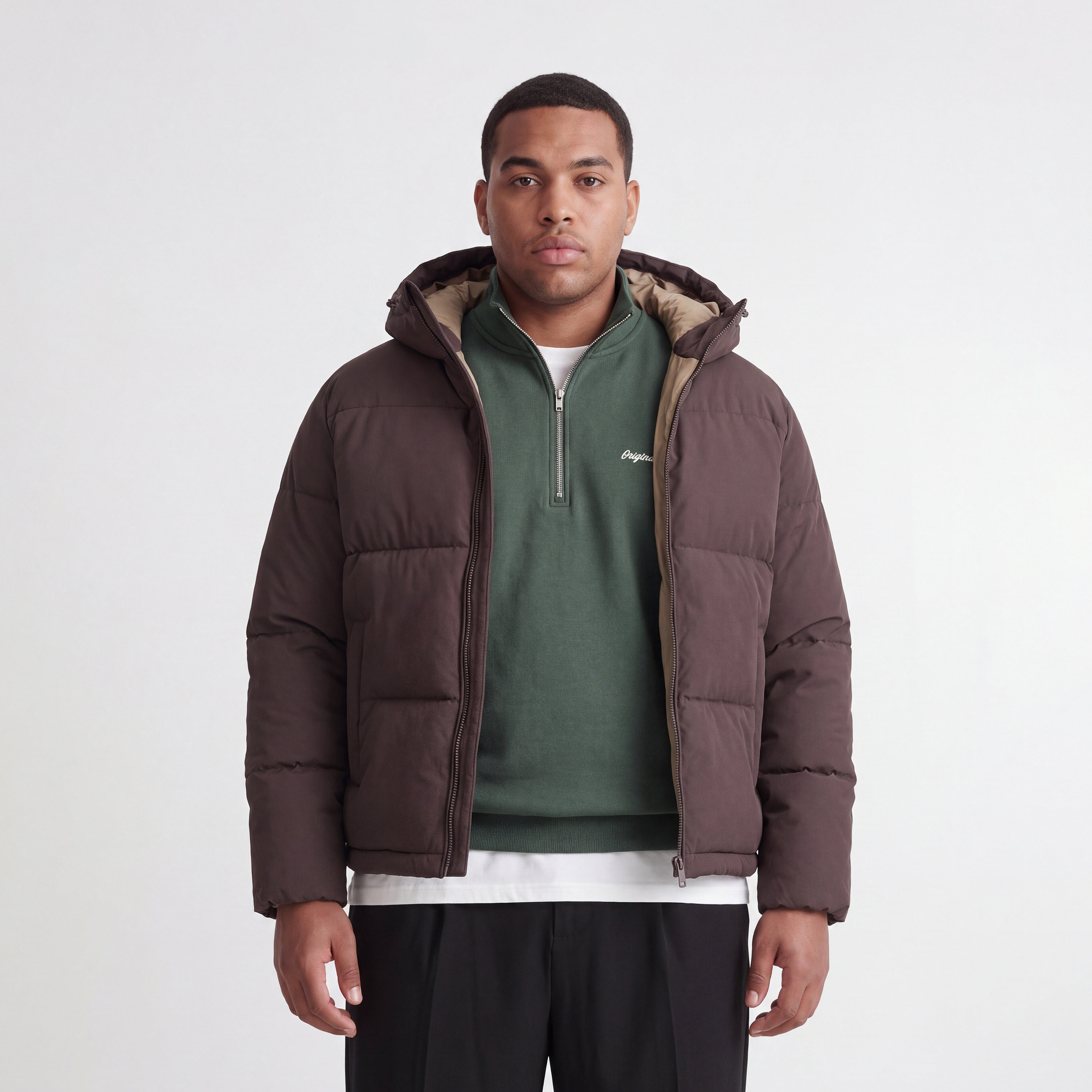 جاكيت بافر رجالي مقاس كبير سادة بأكمام طويلة وياقة بغطاء رأس من Jack & Jones-men-clothing-jacketsandblazers-jackets-image-1