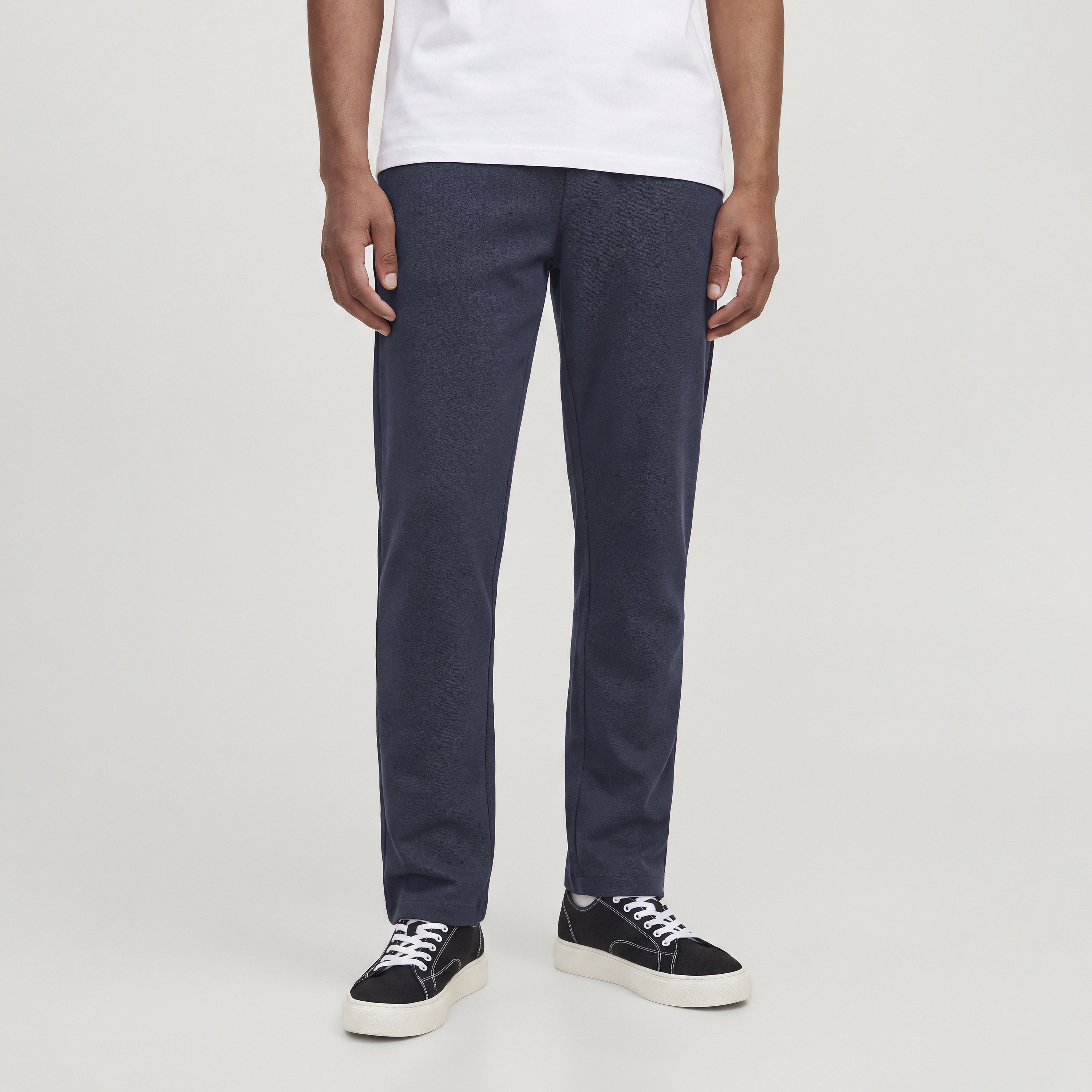 Jack & Jones Plain Mid-Rise Drawstring Waist Men's Trousers-men-clothing-trousersandchinos-trousers-image-1