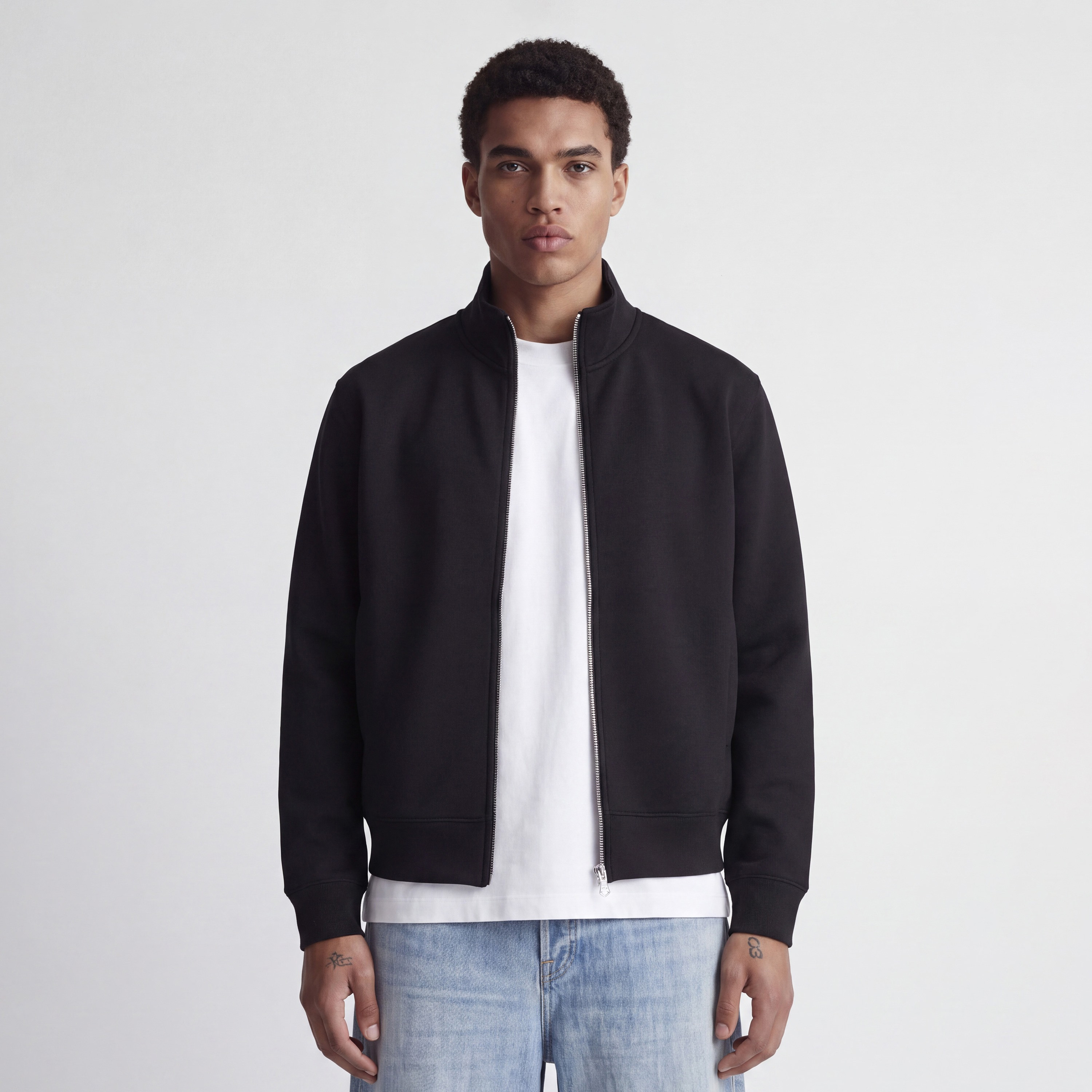 Jack & Jones Plain High Neck Long Sleeves Zip Through Men's Sweatshirt-men-winterwear-hoodiesandsweatshirts-image-1