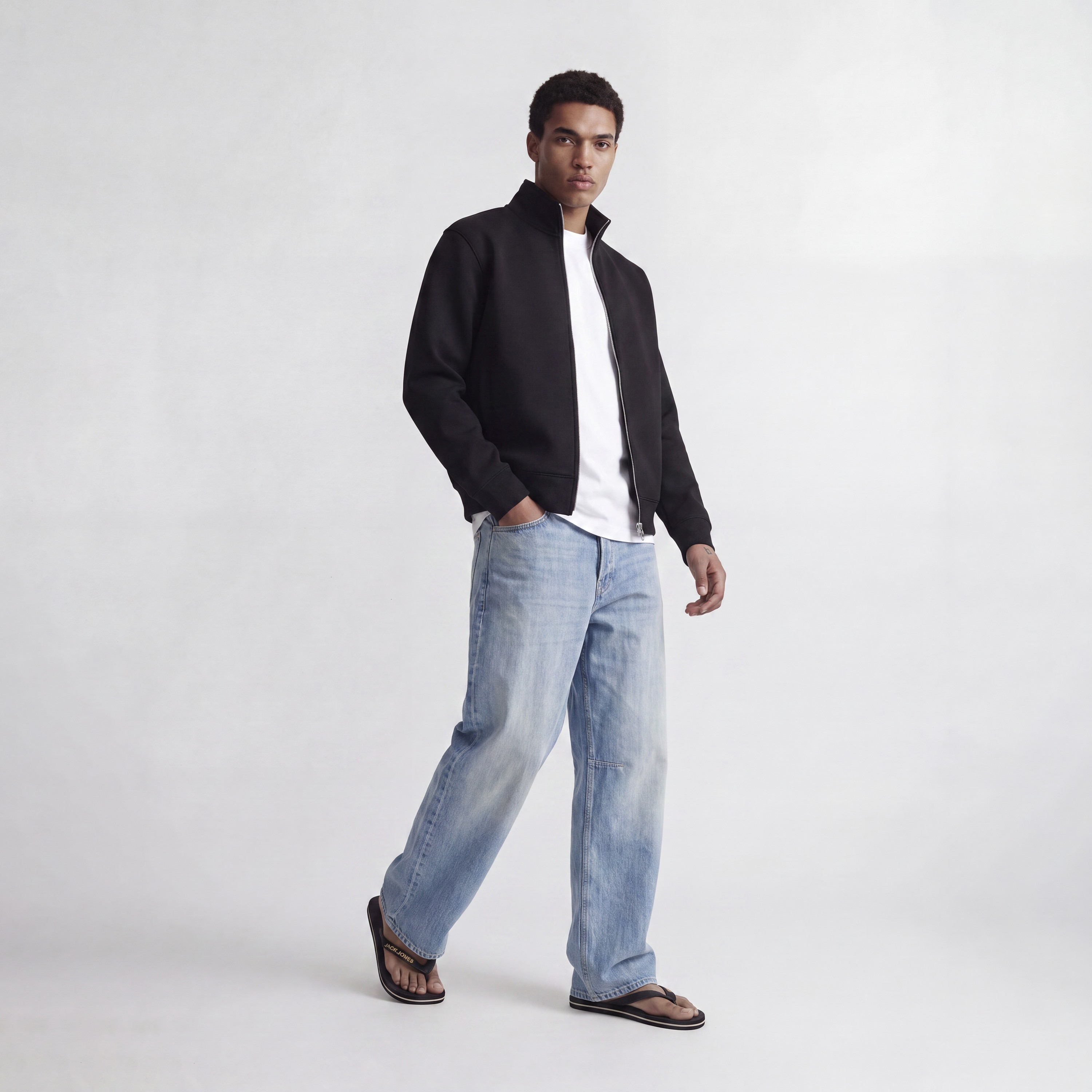 Jack & Jones Plain High Neck Long Sleeves Zip Through Men's Sweatshirt-men-winterwear-hoodiesandsweatshirts-image-2