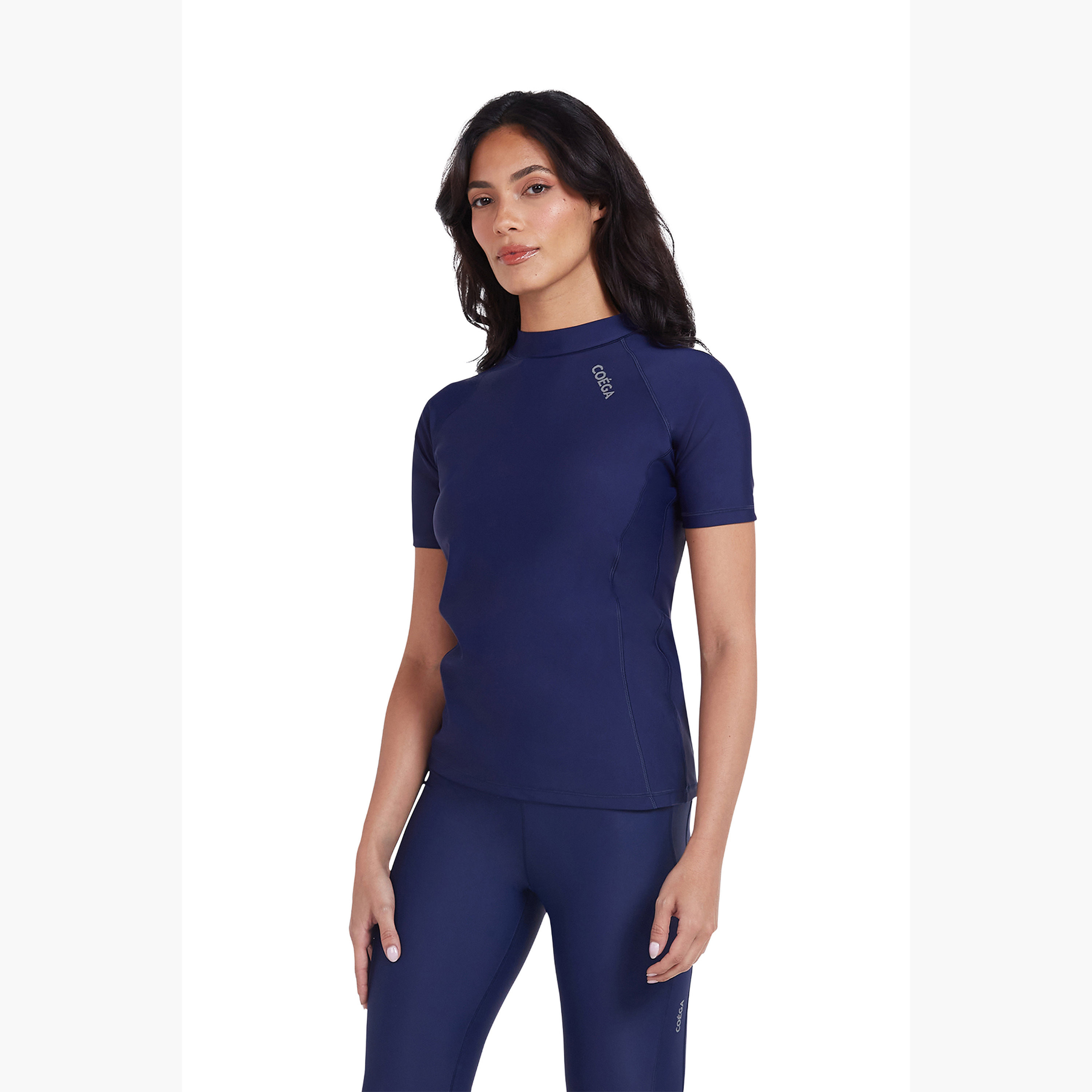 كويغا - قميص سباحة نسائي قصير الأكمام للحماية من الشمس - لون كحلي سادة-women-clothing-swimandbeach-swimsuits-image-3