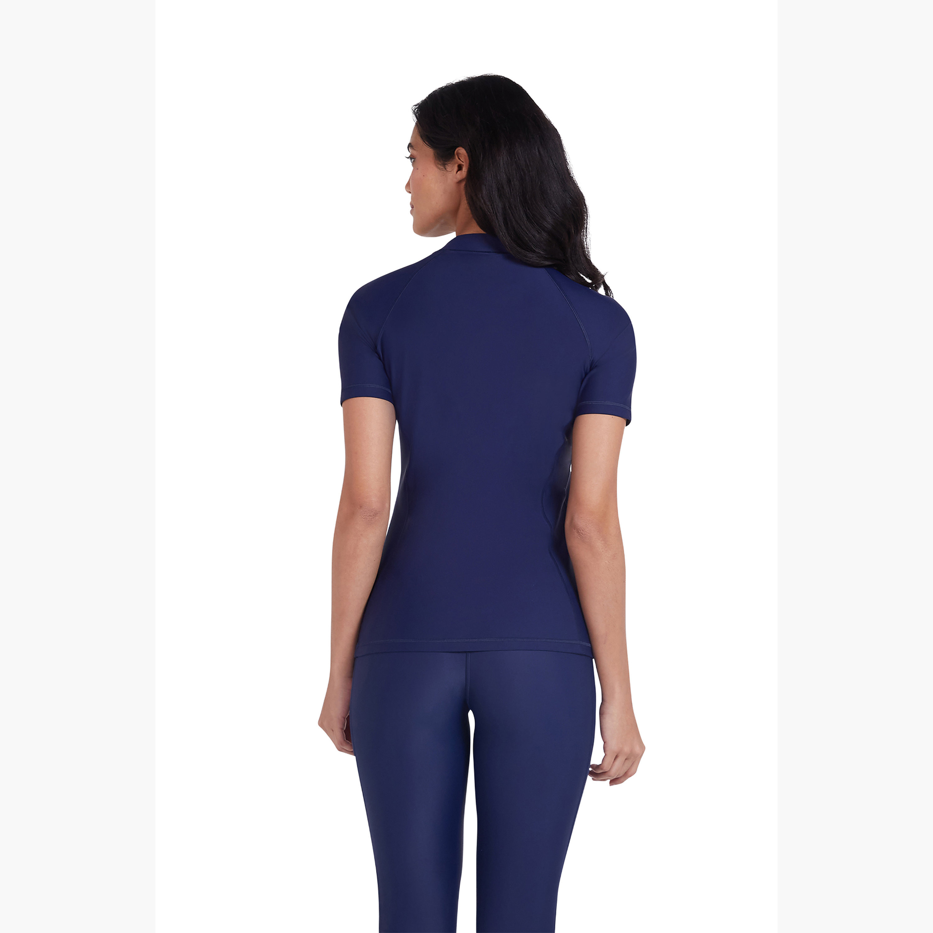 كويغا - قميص سباحة نسائي قصير الأكمام للحماية من الشمس - لون كحلي سادة-women-clothing-swimandbeach-swimsuits-image-4