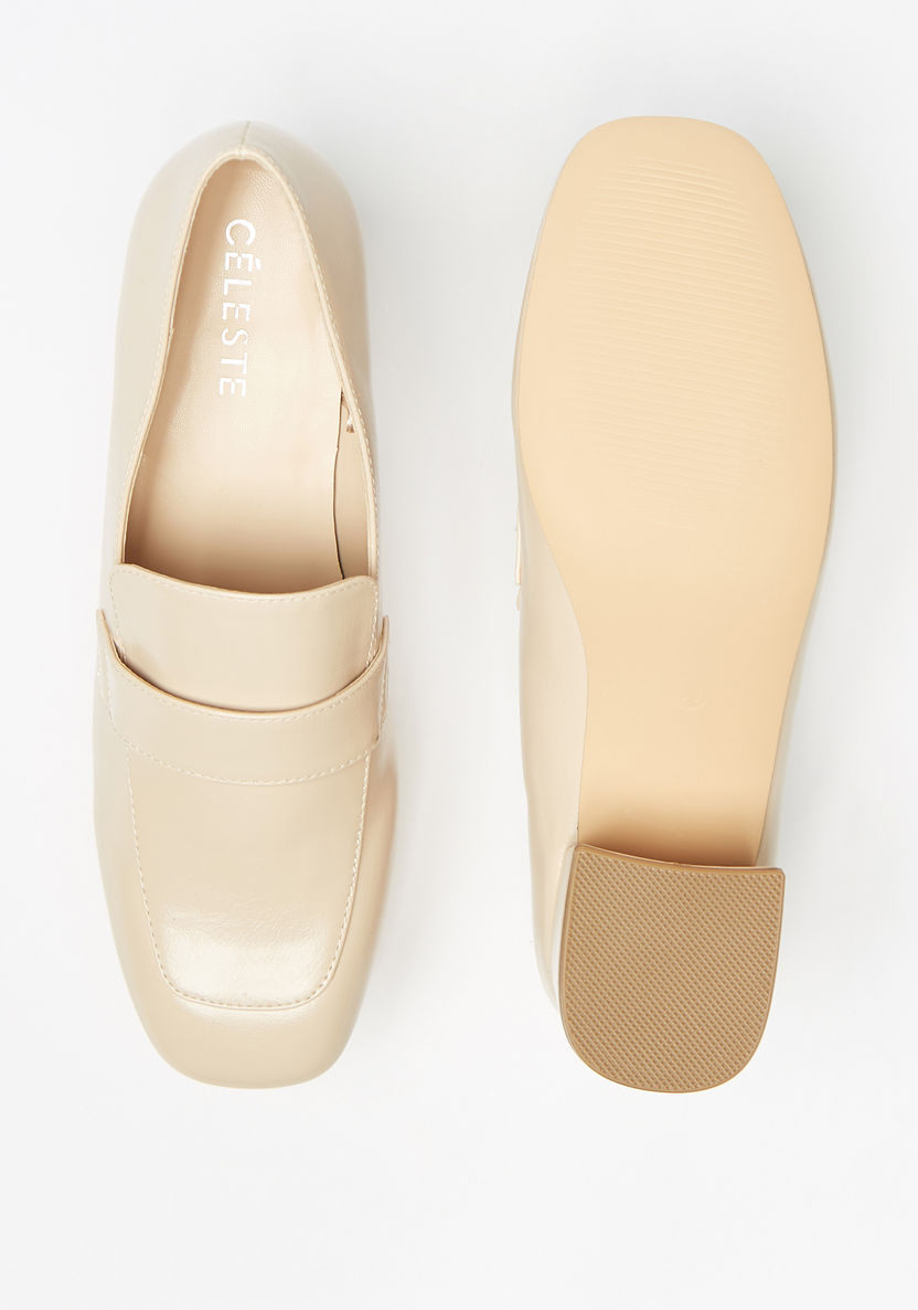 Celeste Women's Solid Slip-On Loafers with Block Heels-Women%27s Heel Shoes-image-4