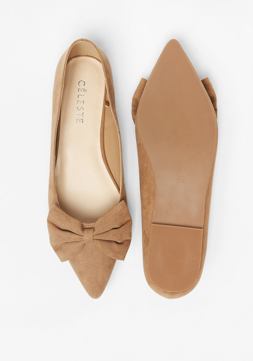 Celeste Women's Bow Accented Slip-On Pointed Toe Ballerina Shoes-Women%27s Ballerinas-image-3