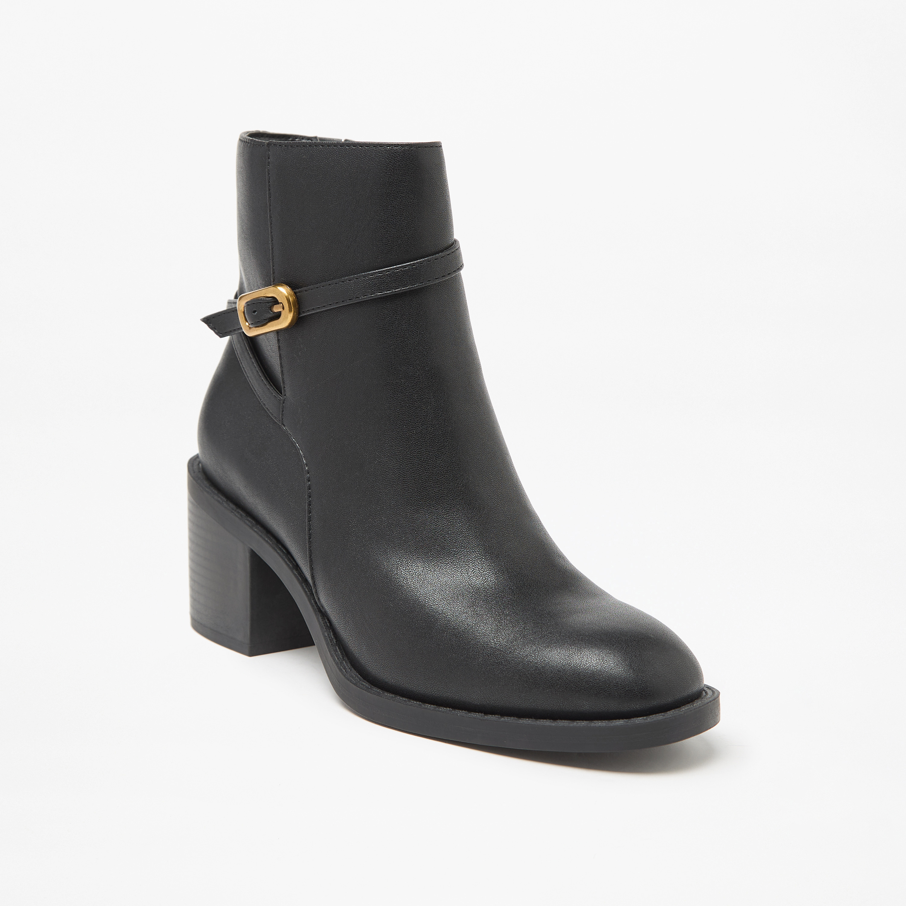 بوت طول الكاحل سادة بكعب سميك وسحاب إغلاق من فلورا بيلا-women-shoes-boots-image-1