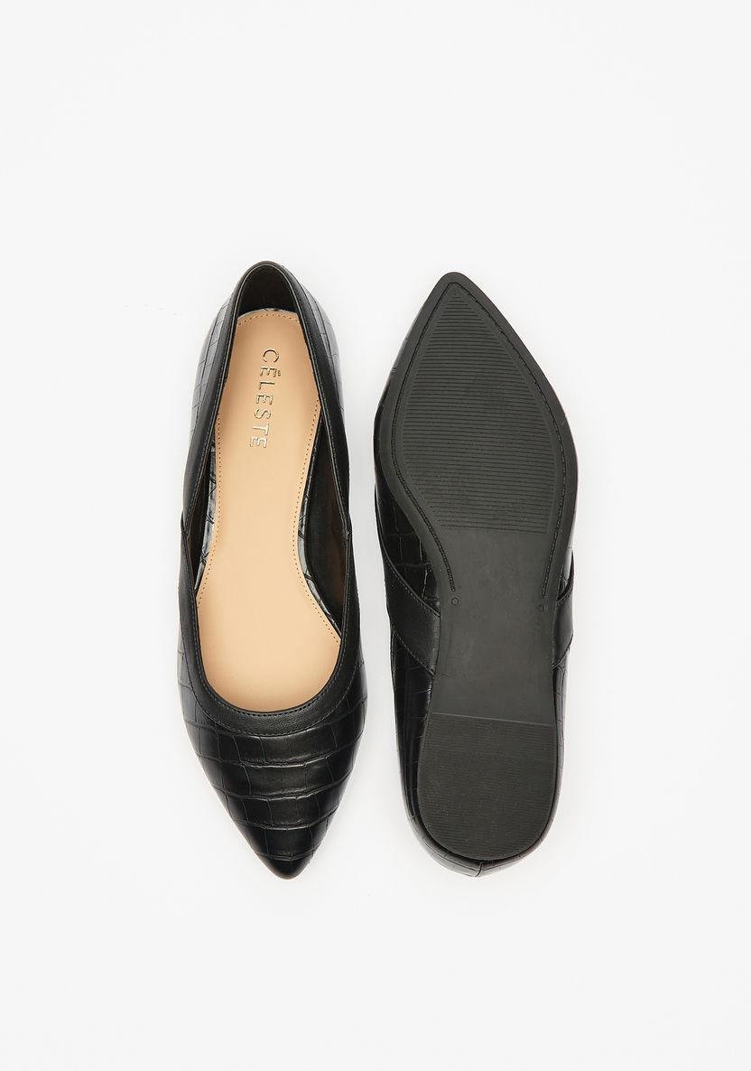 Celeste Women's Textured Point Toe Ballerina Shoes-Women%27s Ballerinas-image-4