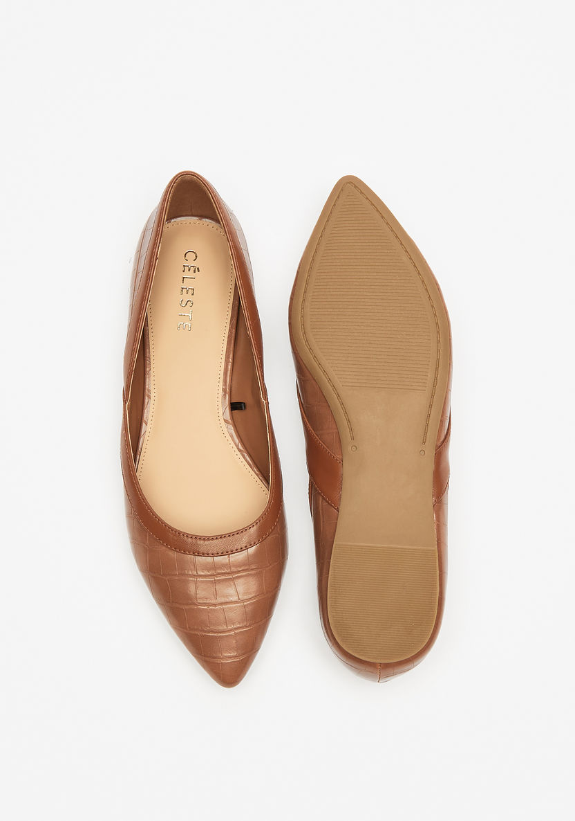 Celeste Women's Textured Point Toe Ballerina Shoes-Women%27s Ballerinas-image-4