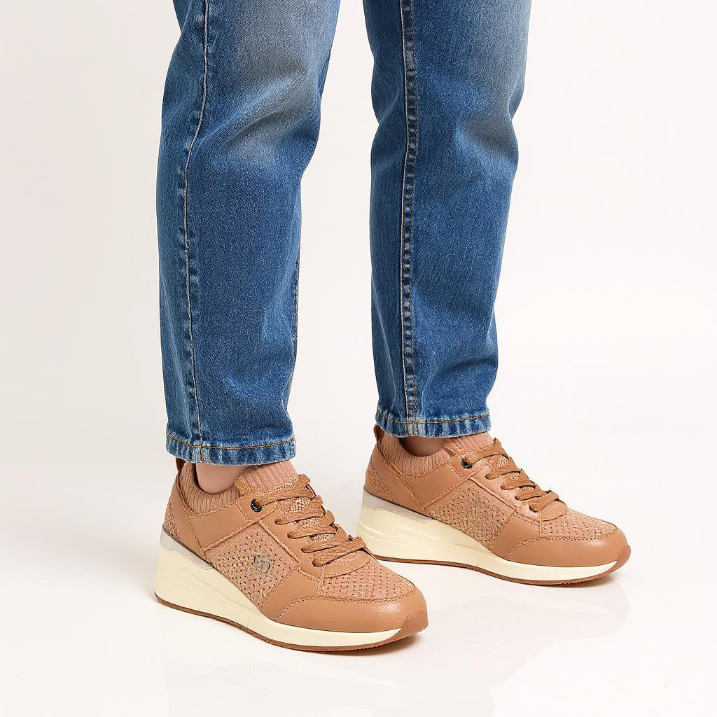 Celeste Women's Textured Lace-Up Wedge Heeled Sneakers-women-shoes-sneakers-image-2