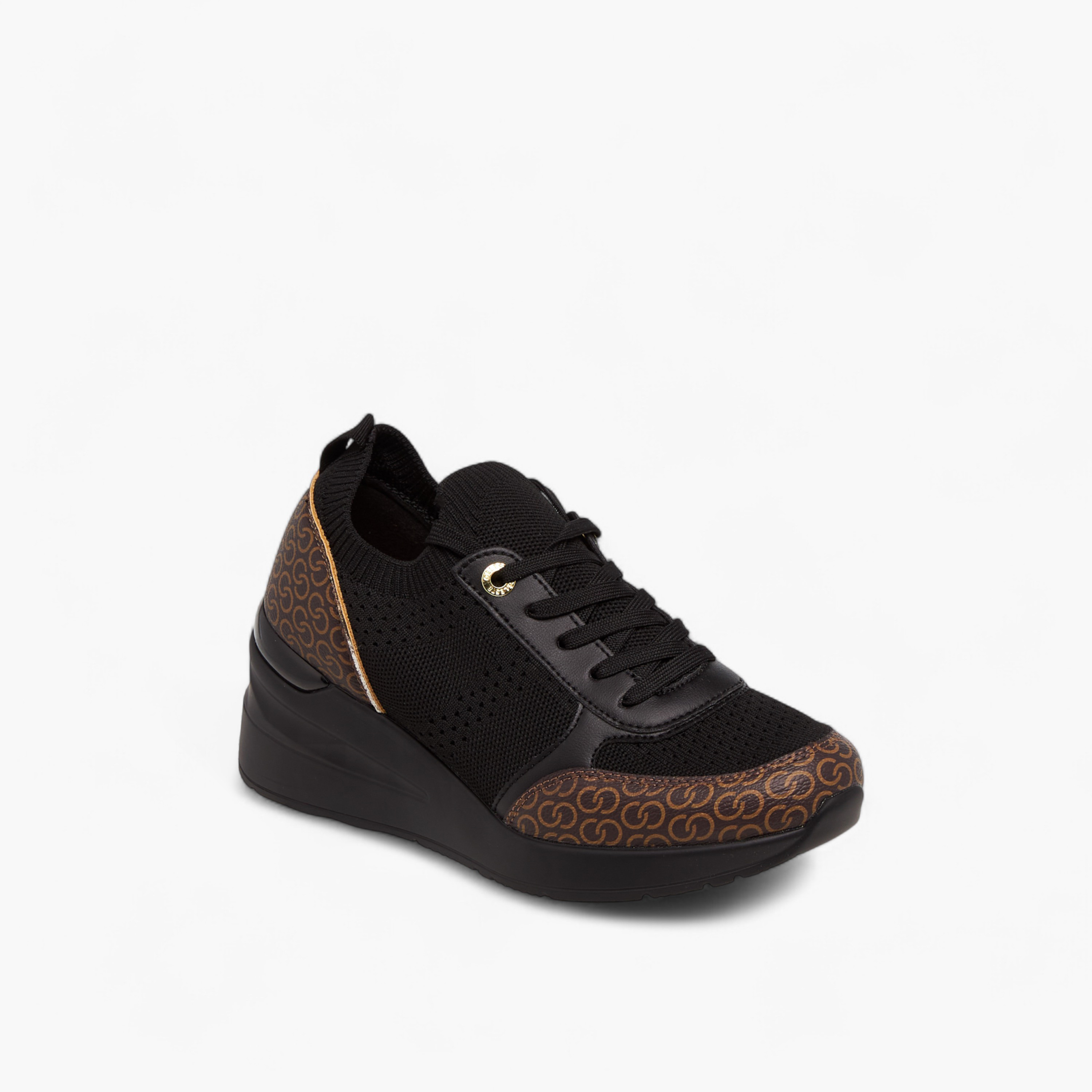 Celeste Women's Monogram Print Lace-Up Sneakers with Wedge Heel-women-shoes-sneakers-image-2