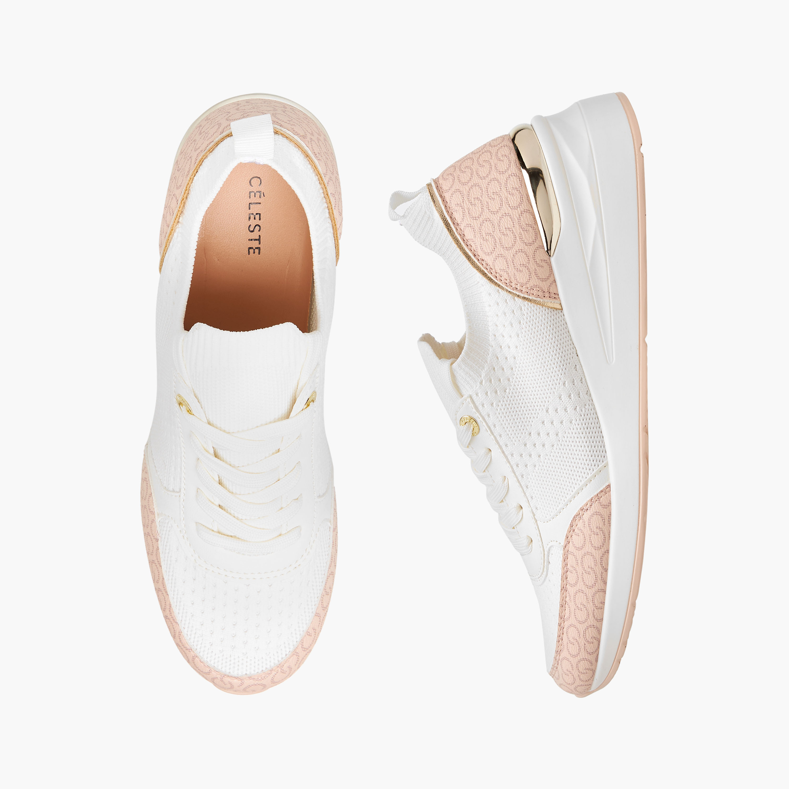 Celeste Women's Monogram Print Lace-Up Sneakers with Wedge Heel-women-shoes-sneakers-image-1