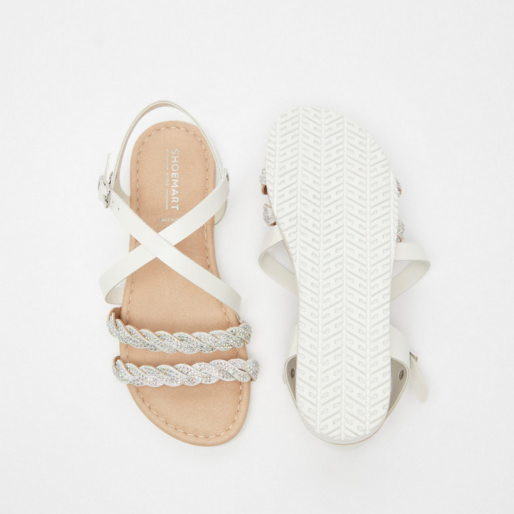 Embellished Flat Sandals with Buckle Closure
