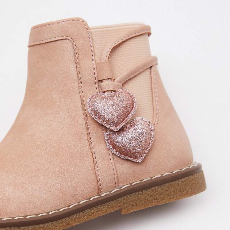 Juniors Heart Accented Boots with Zip Closure