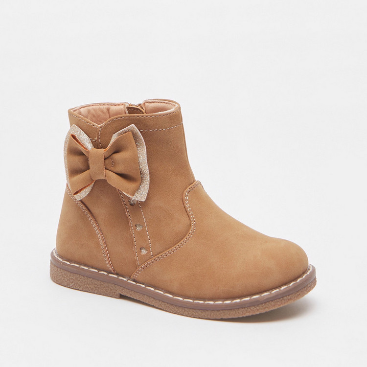 Juniors Bow Accented Boots with Zip Closure