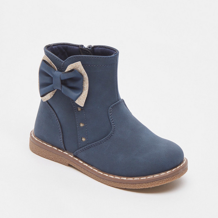 Juniors Bow Accented Boots with Zip Closure