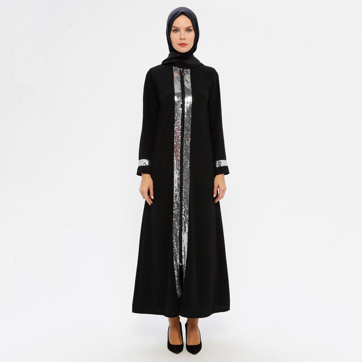 Women Sequins Front Zipper Abaya Filizzade By Modanisa-women-arabicclothing-abayas-image-2