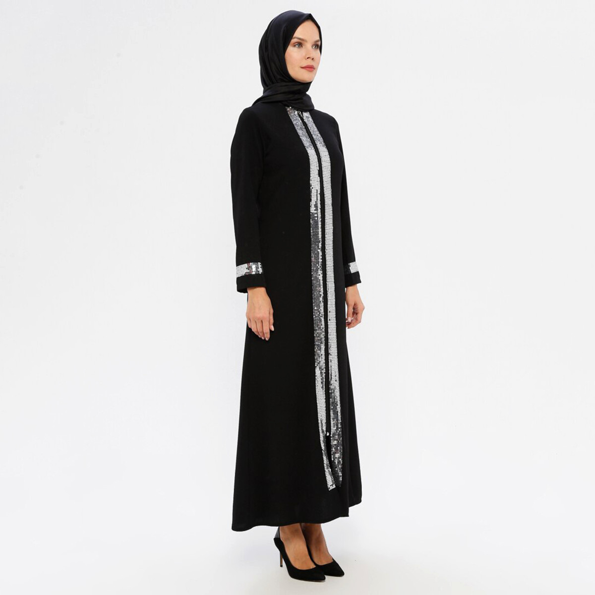 Women Sequins Front Zipper Abaya Filizzade By Modanisa-women-arabicclothing-abayas-image-3