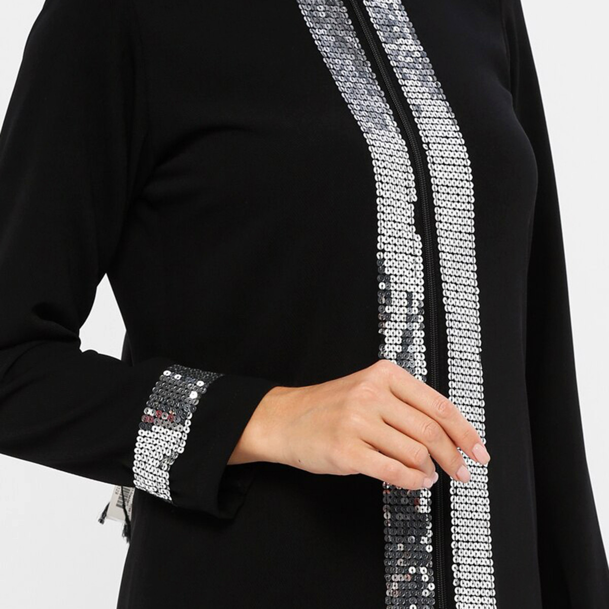 Women Sequins Front Zipper Abaya Filizzade By Modanisa-women-arabicclothing-abayas-image-4