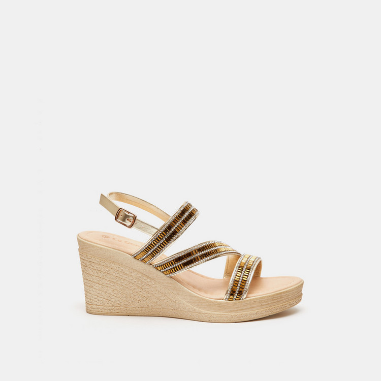 Le Confort Embellished Sandals with Wedge Heels and Buckle Closure