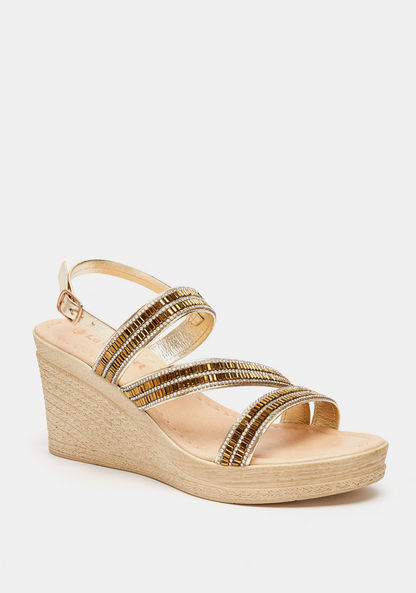 Le Confort Embellished Sandals with Wedge Heels and Buckle Closure-Women%27s Heel Sandals-image-1