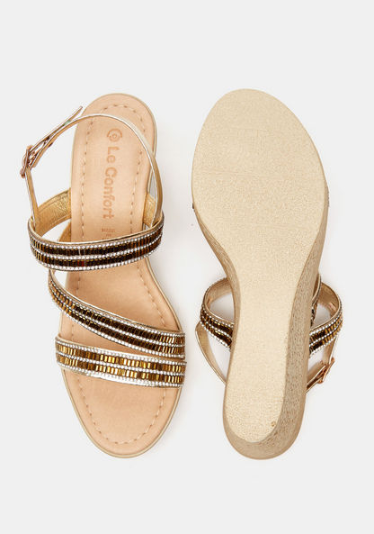 Le Confort Embellished Sandals with Wedge Heels and Buckle Closure-Women%27s Heel Sandals-image-4