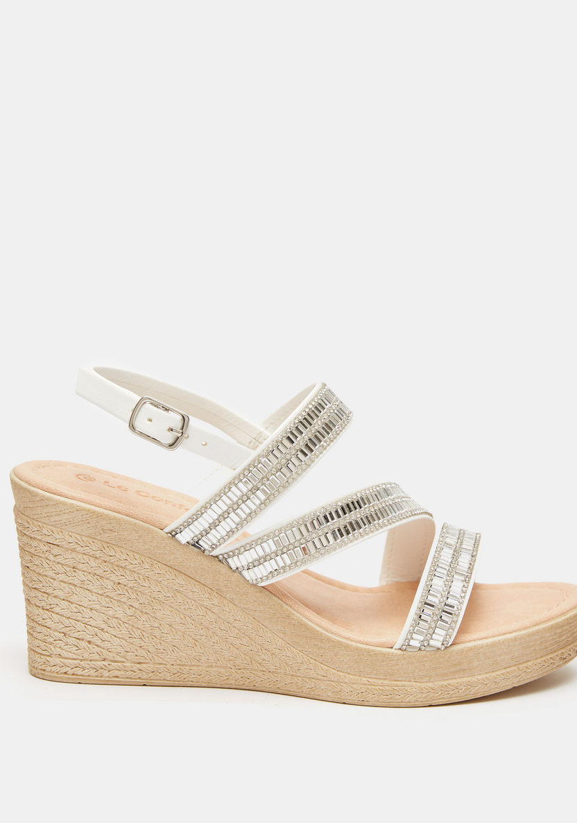 Le Confort Embellished Sandals with Wedge Heels and Buckle Closure-Women%27s Heel Sandals-image-0