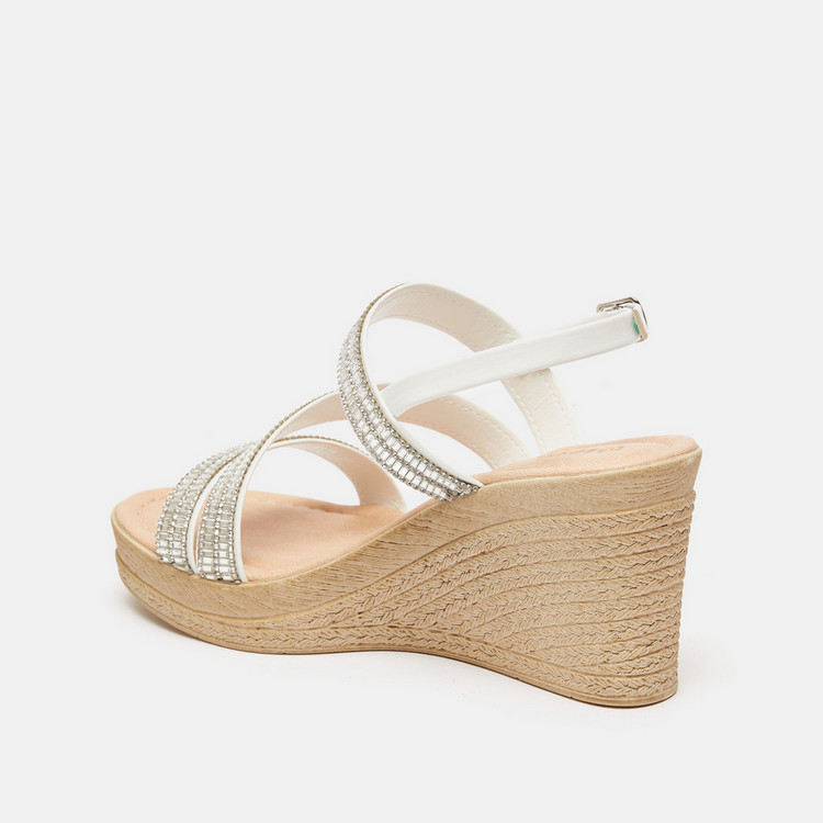 Le Confort Embellished Sandals with Wedge Heels and Buckle Closure