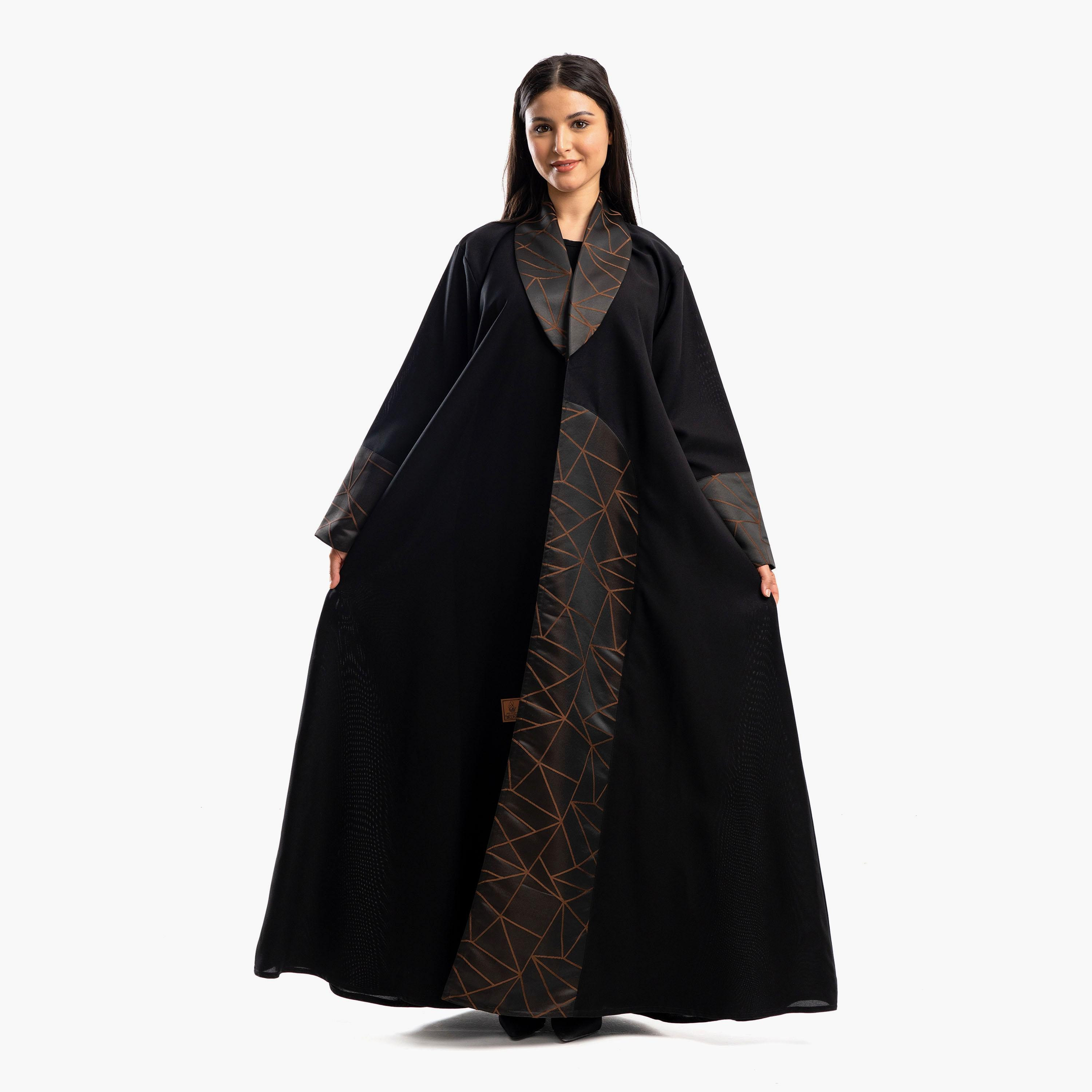Zahiyh Colour Blocked Open Front Abaya with Hijab-women-arabicclothing-abayas-image-1