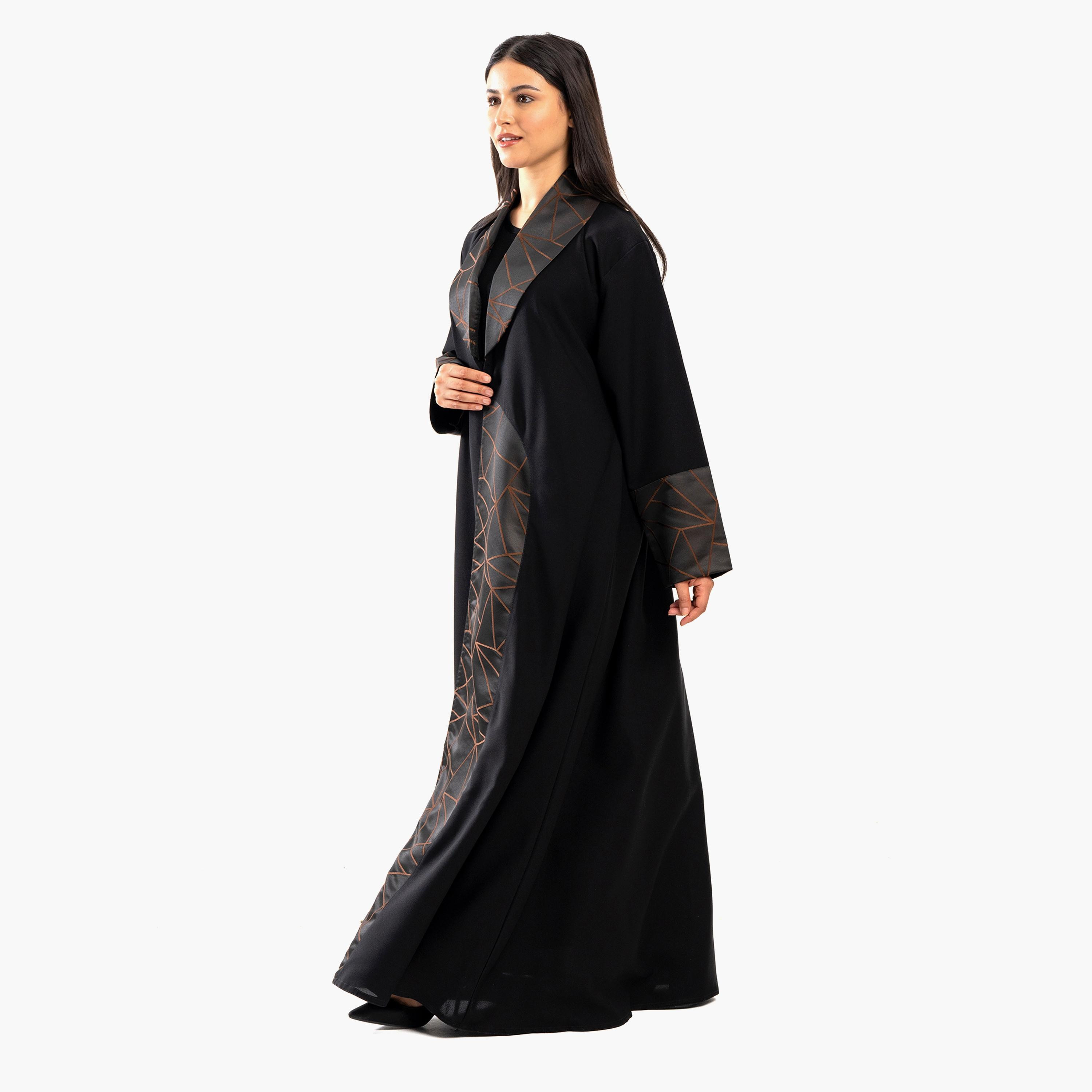 Zahiyh Colour Blocked Open Front Abaya with Hijab-women-arabicclothing-abayas-image-3