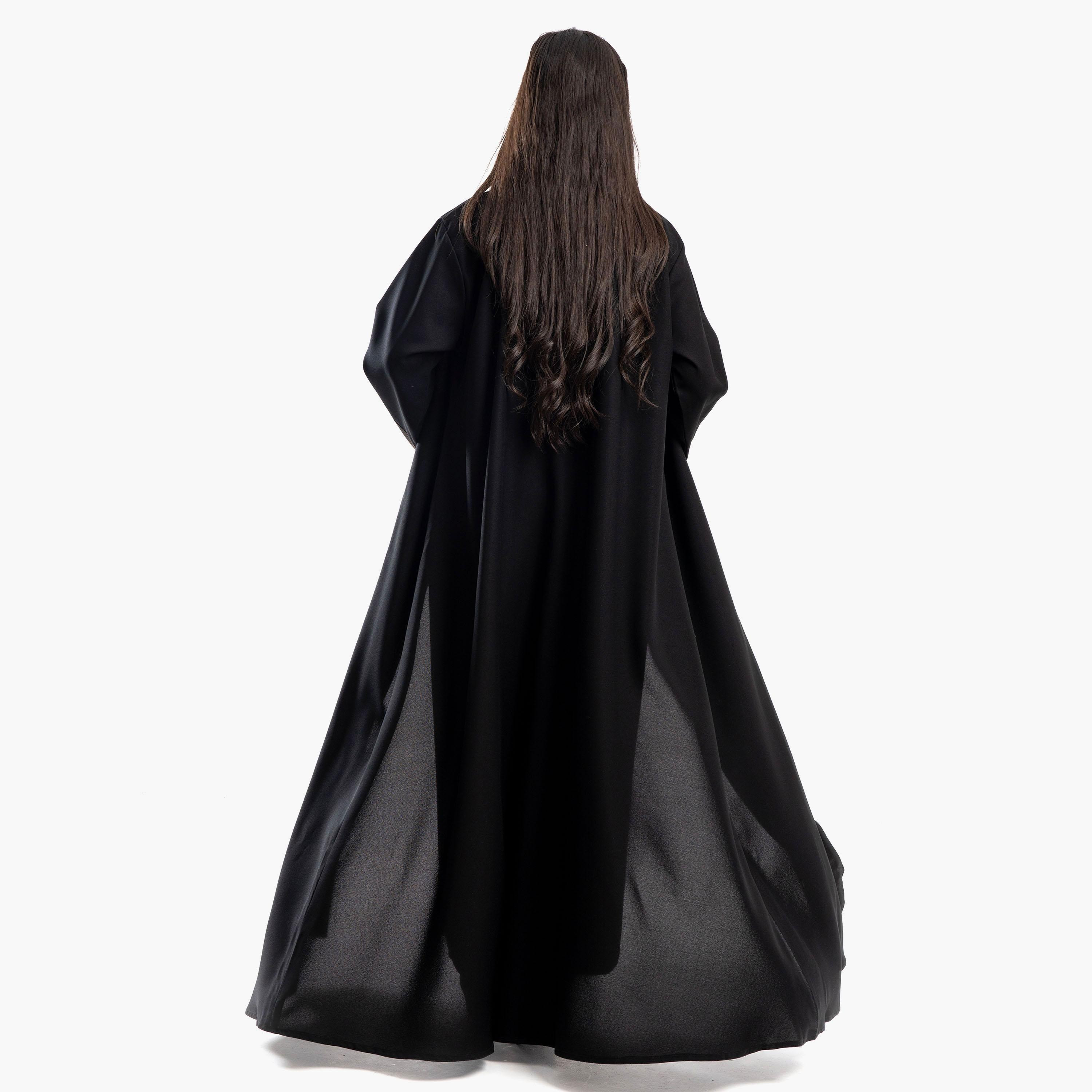 Zahiyh Colour Blocked Open Front Abaya with Hijab-women-arabicclothing-abayas-image-4