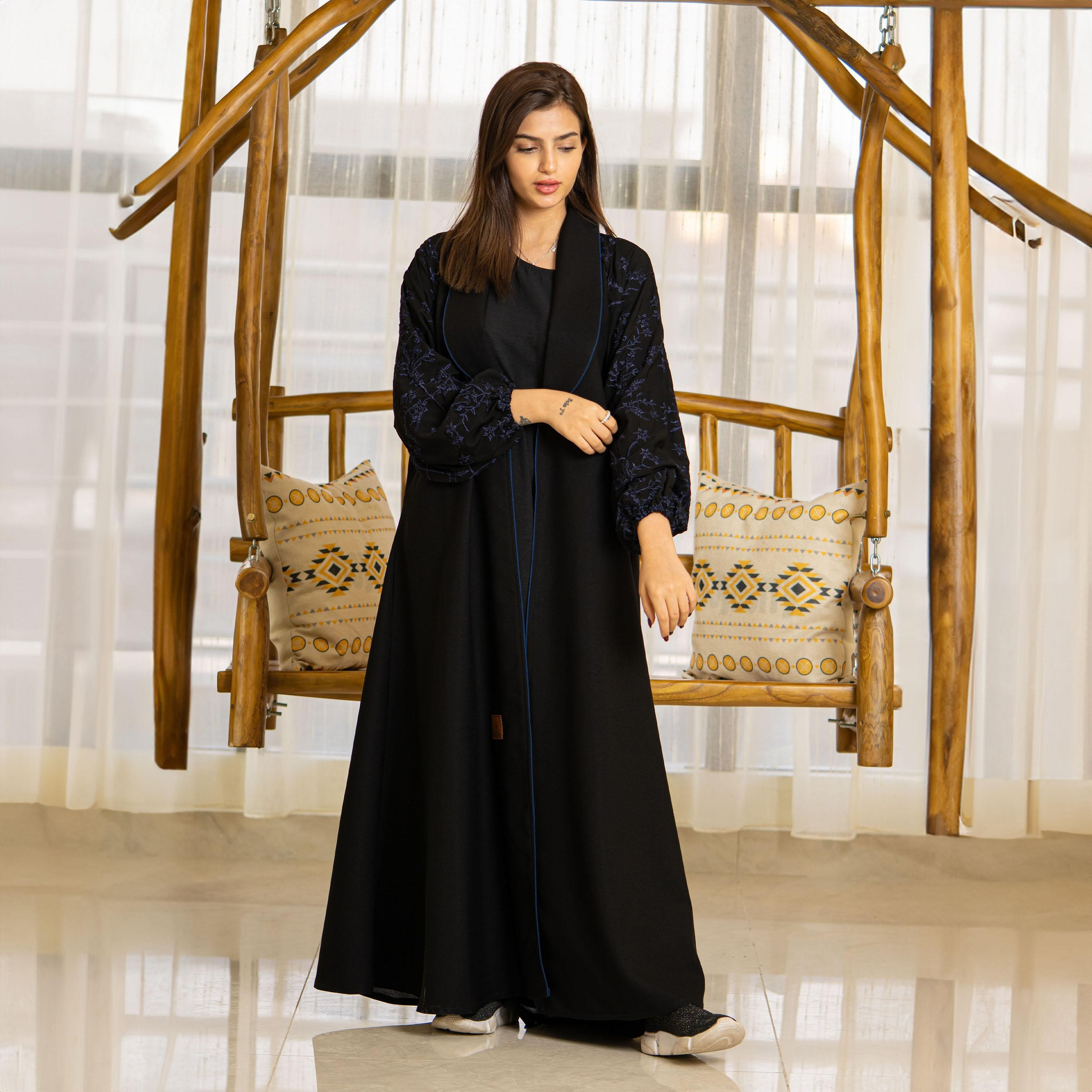 عباية زاهيه مطرزة مفتوحة من الأمام مع حجاب-women-arabicclothing-abayas-image-1