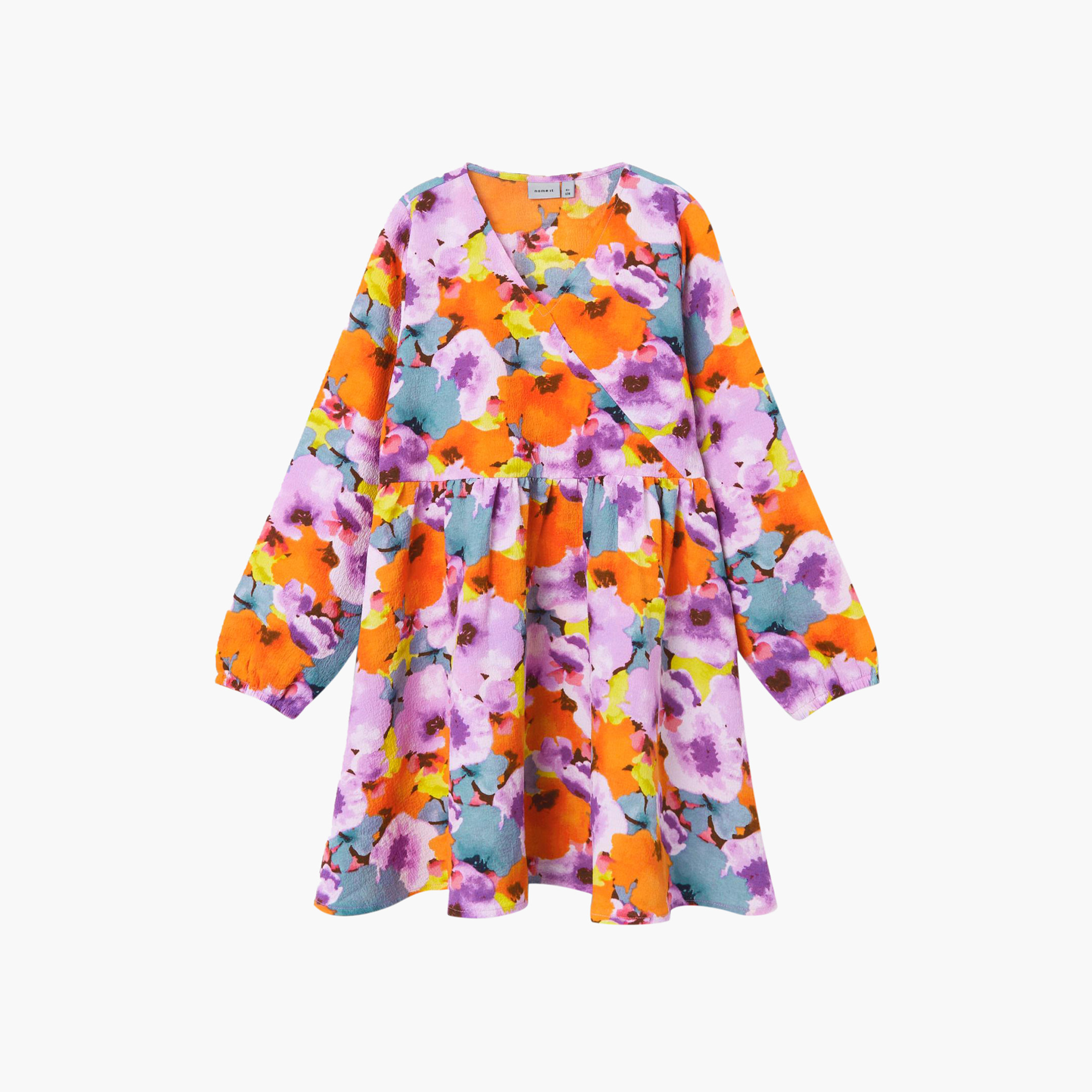 Name It All Over Floral Print Wrap Dress with Long Sleeves