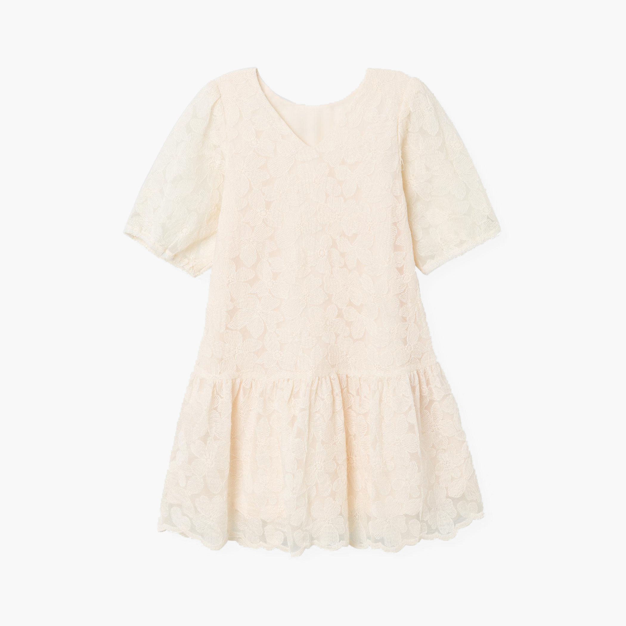 فستان بخصر منسدل وتطريزات زهرية وأكمام قصيرة من نيم إت-girls-clothing-dressesandjumpsuits-image-4