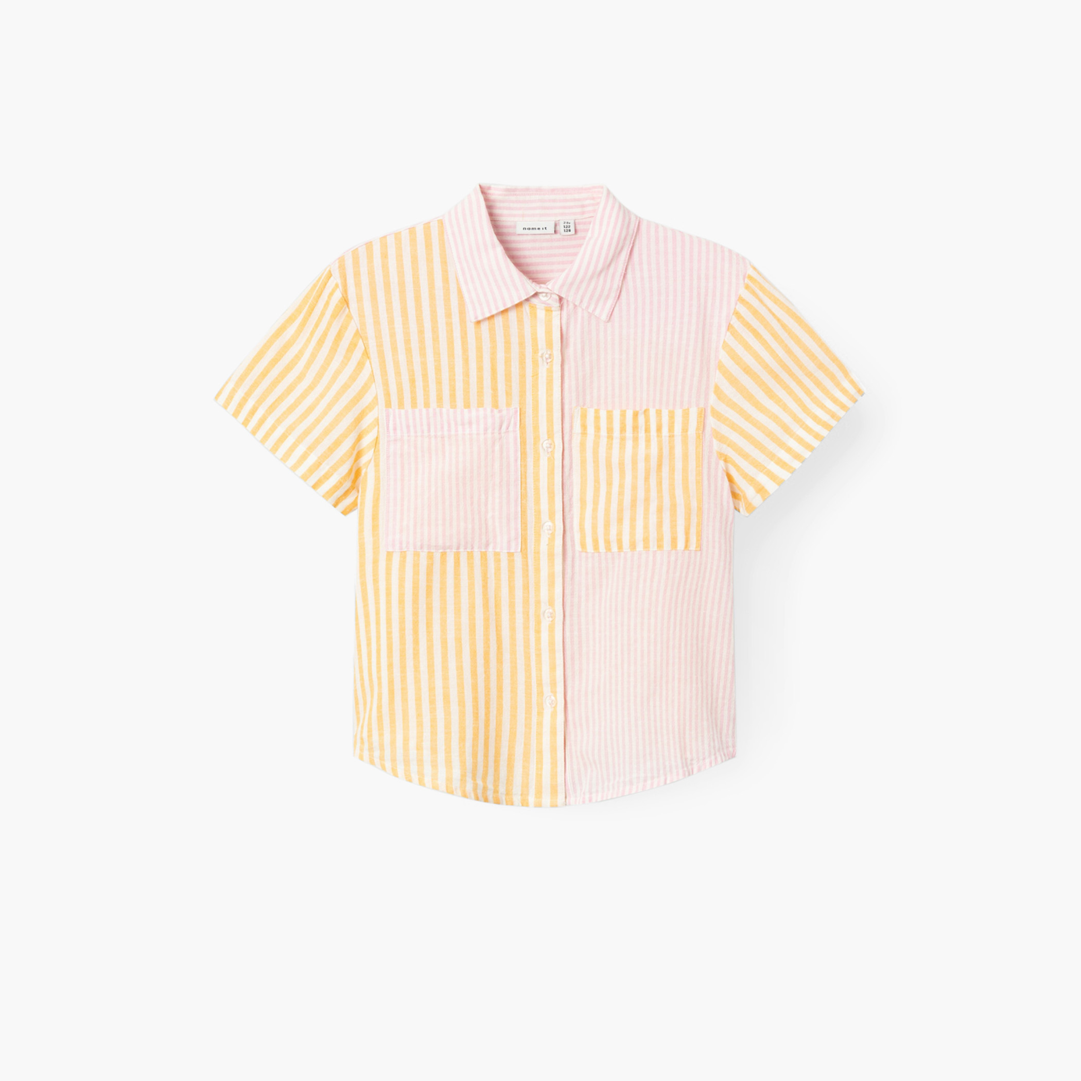 Name It Striped Shirt with Short Sleeves and Pockets-girls-clothing-blousesandshirts-image-1