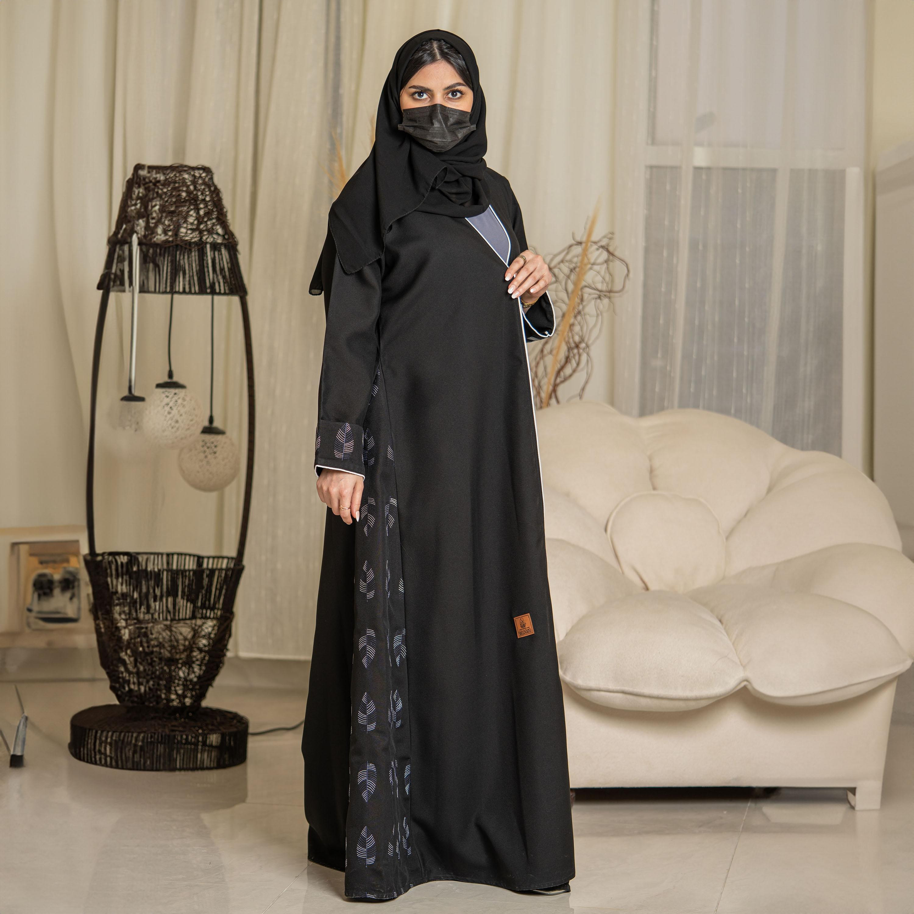 Zahiyh Spike Embroidered Open Front Abaya with Hijab-women-arabicclothing-abayas-image-2