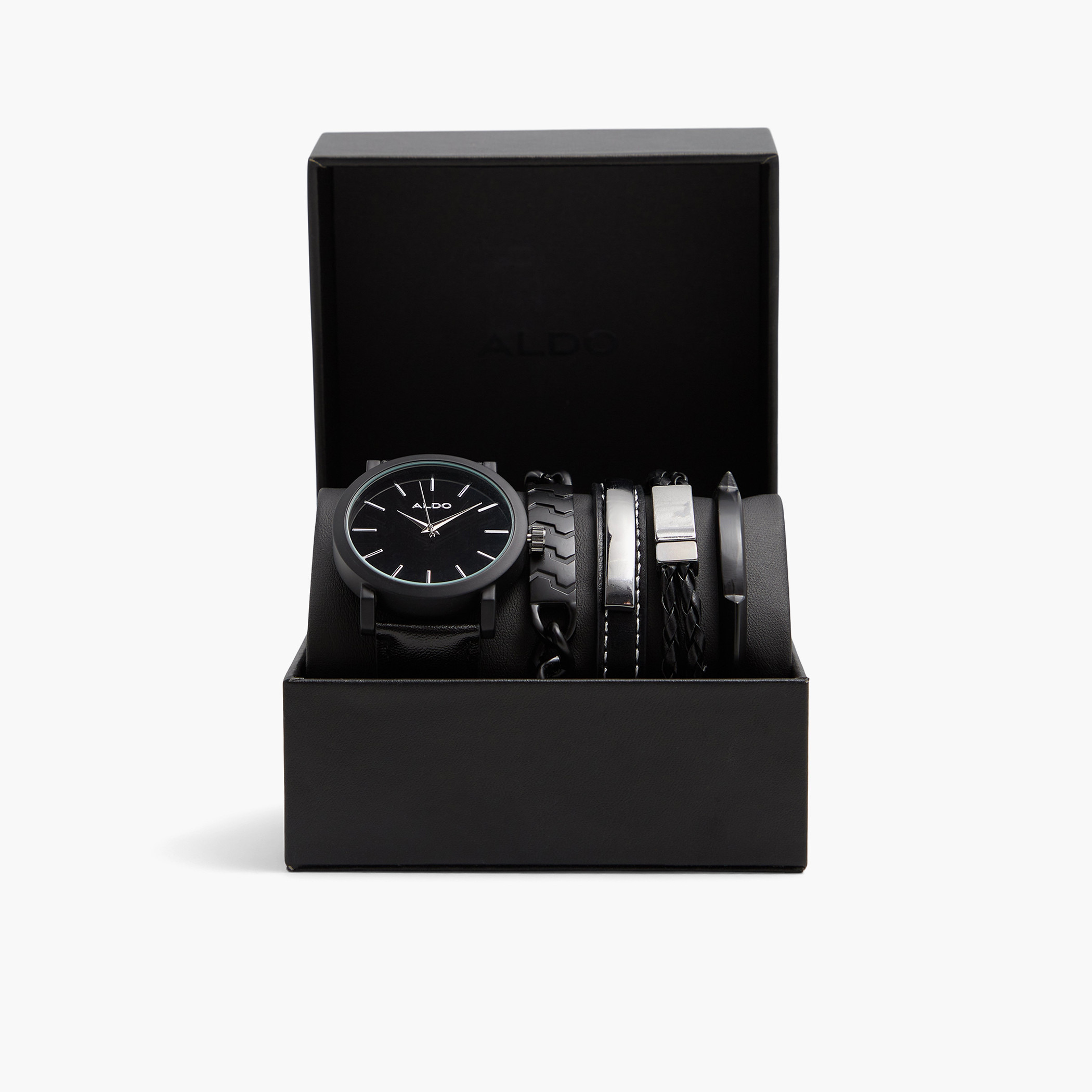 ساعة الدو التناظرية بعقارب وسوار اسود مع مجموعة اسورة-men-watchesandjewellery-watches-image-1